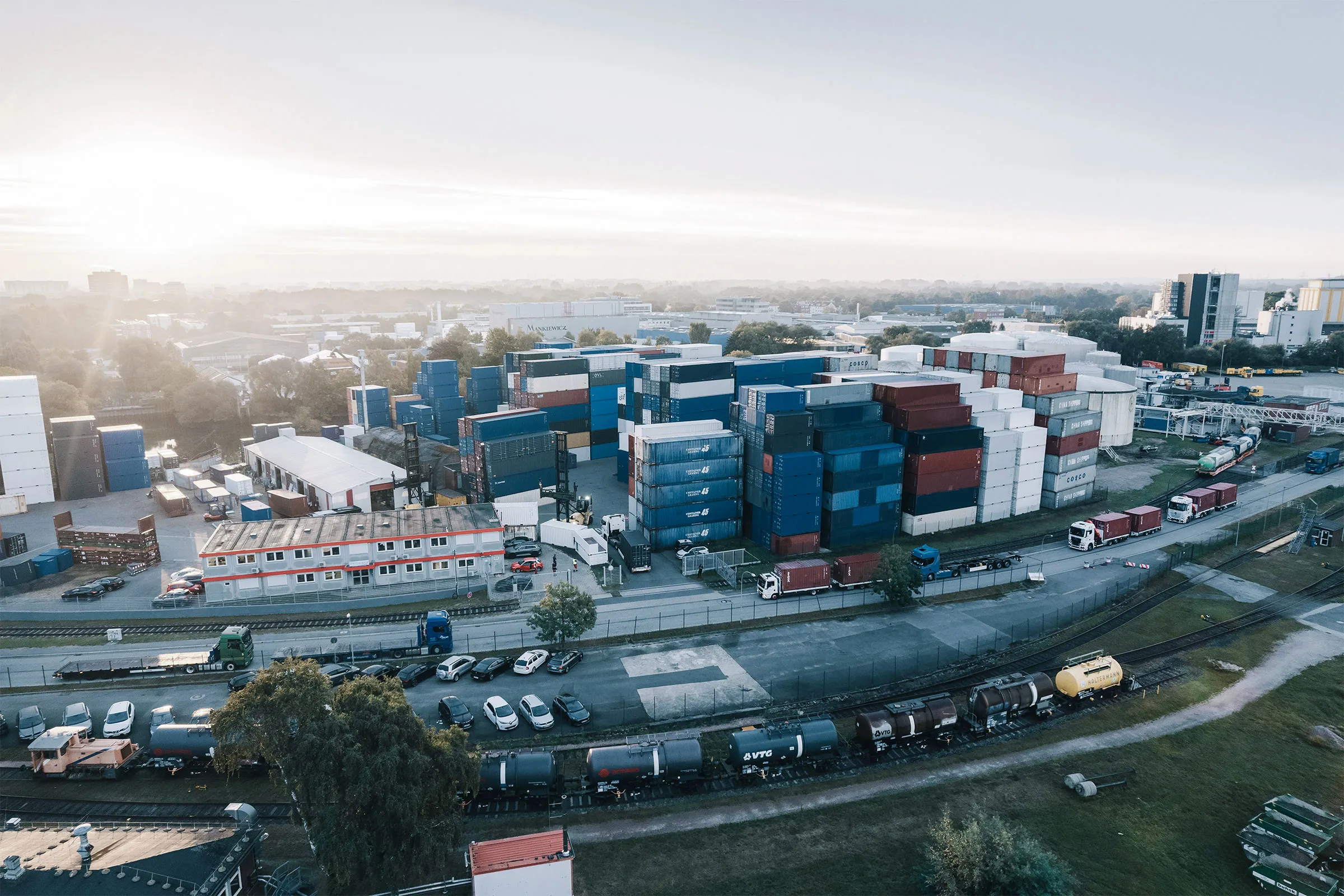 Drone image of the Unitainer depot in Hamburg.