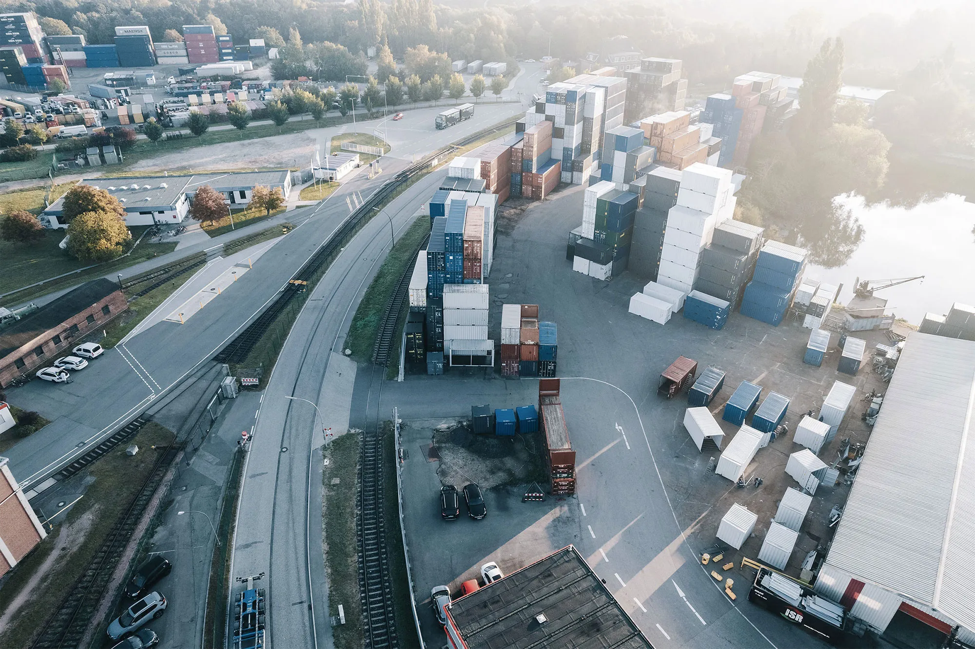 Drone image of the Unitainer depot in Hamburg.