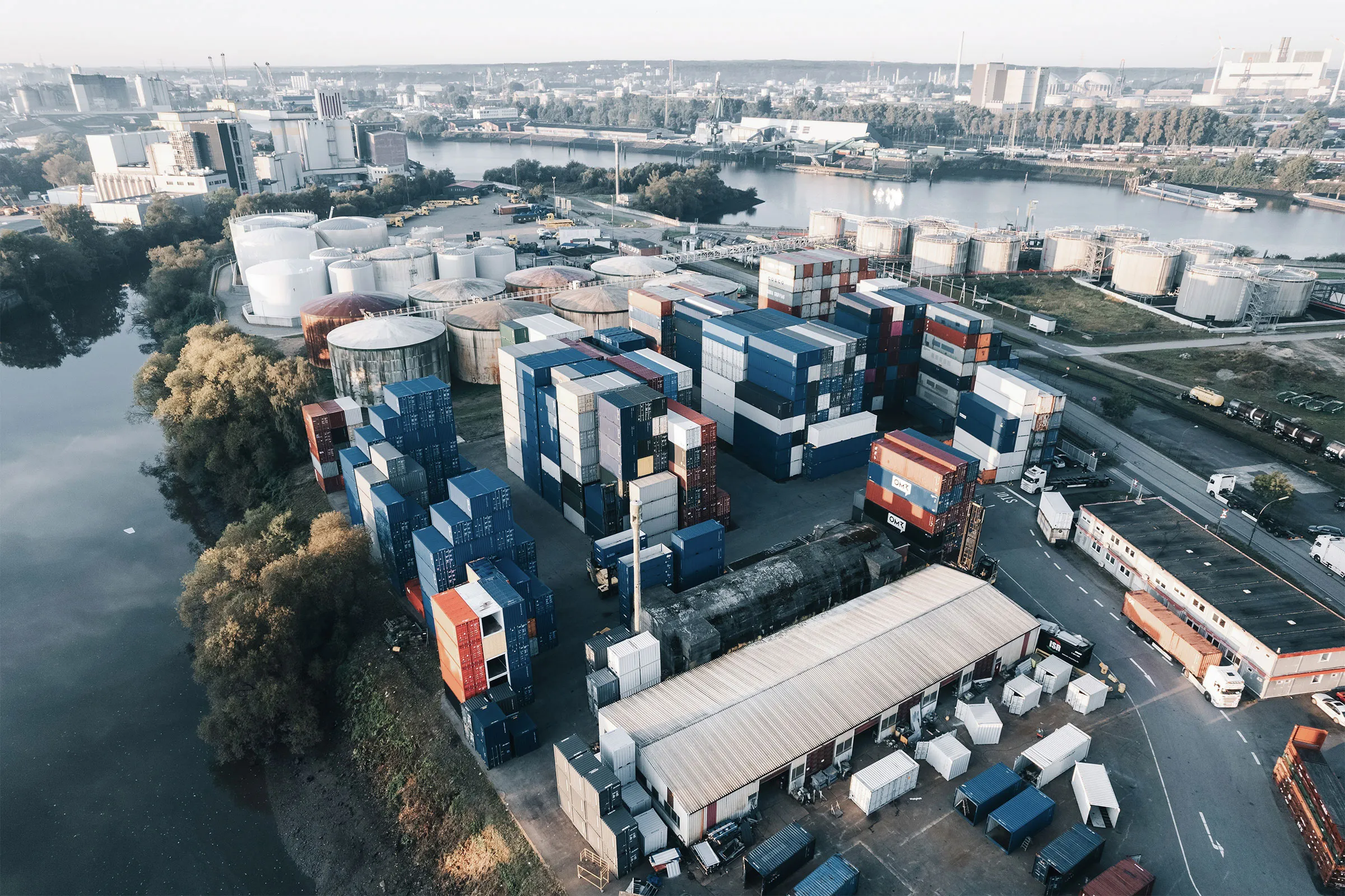 Drone image of the Unitainer depot in Hamburg.