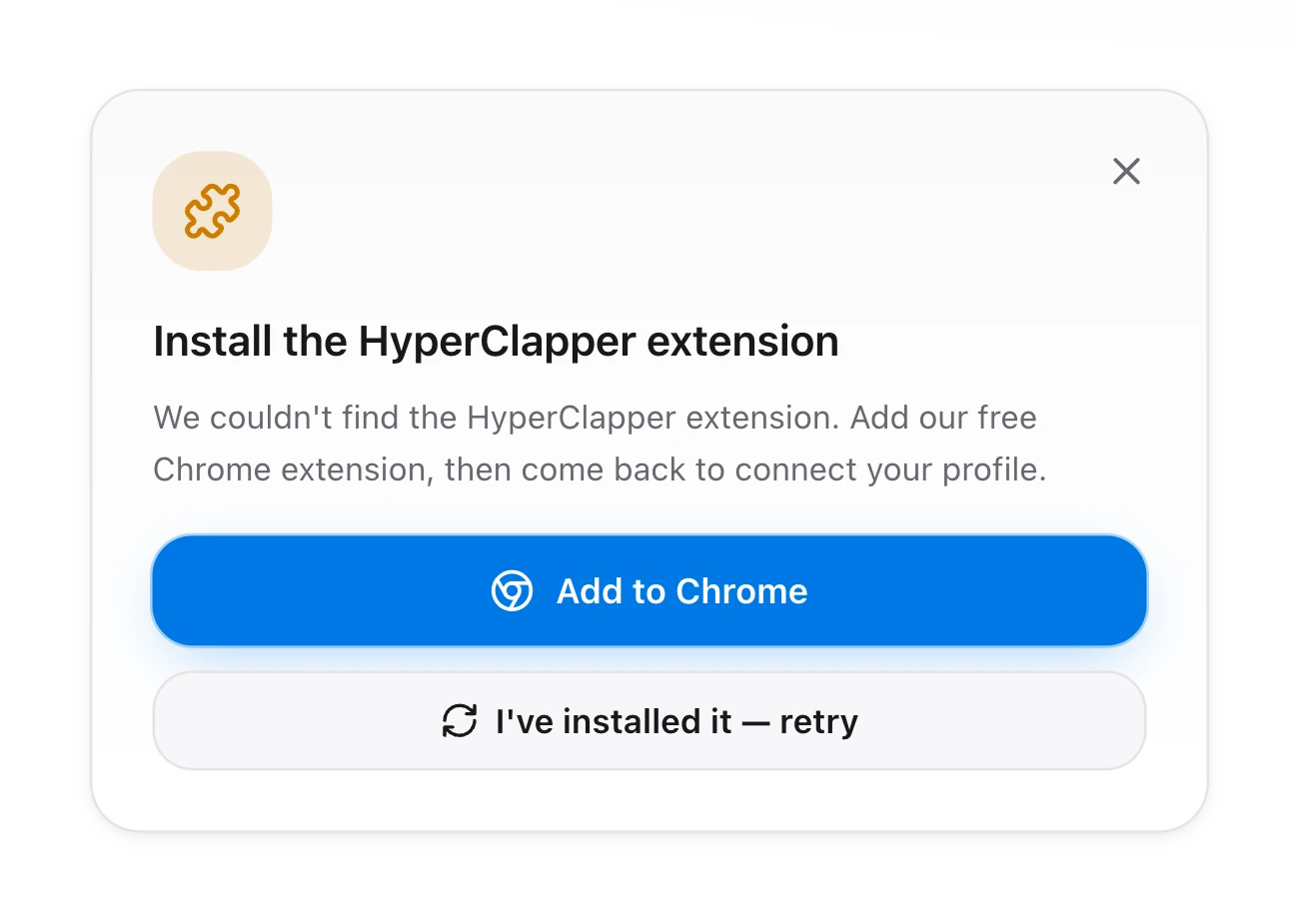 HyperClapper asking to install its Chrome extension, with an Add to Chrome button