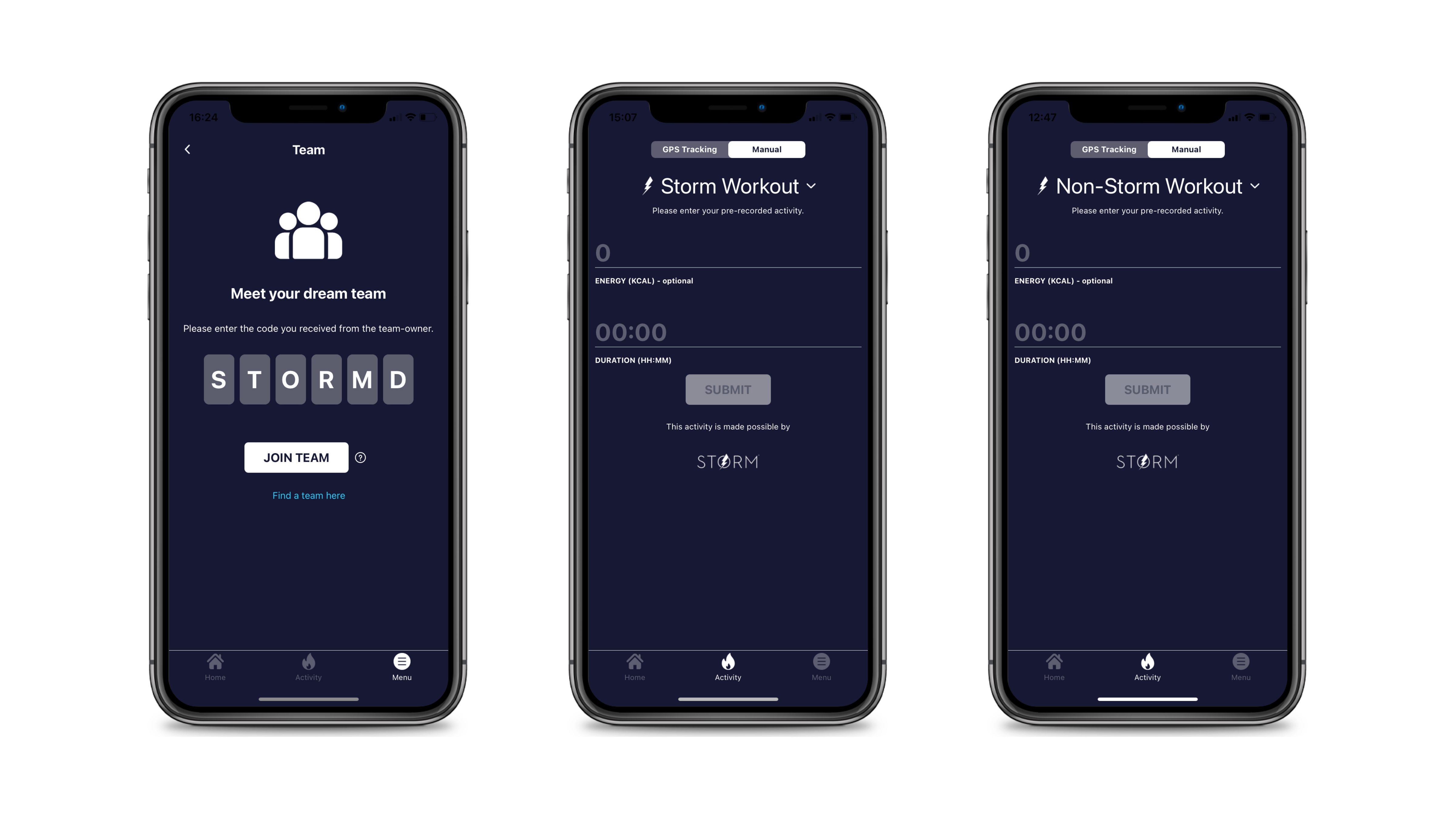 3 Smart Phones screens show the sign up process in the Active Giving App.