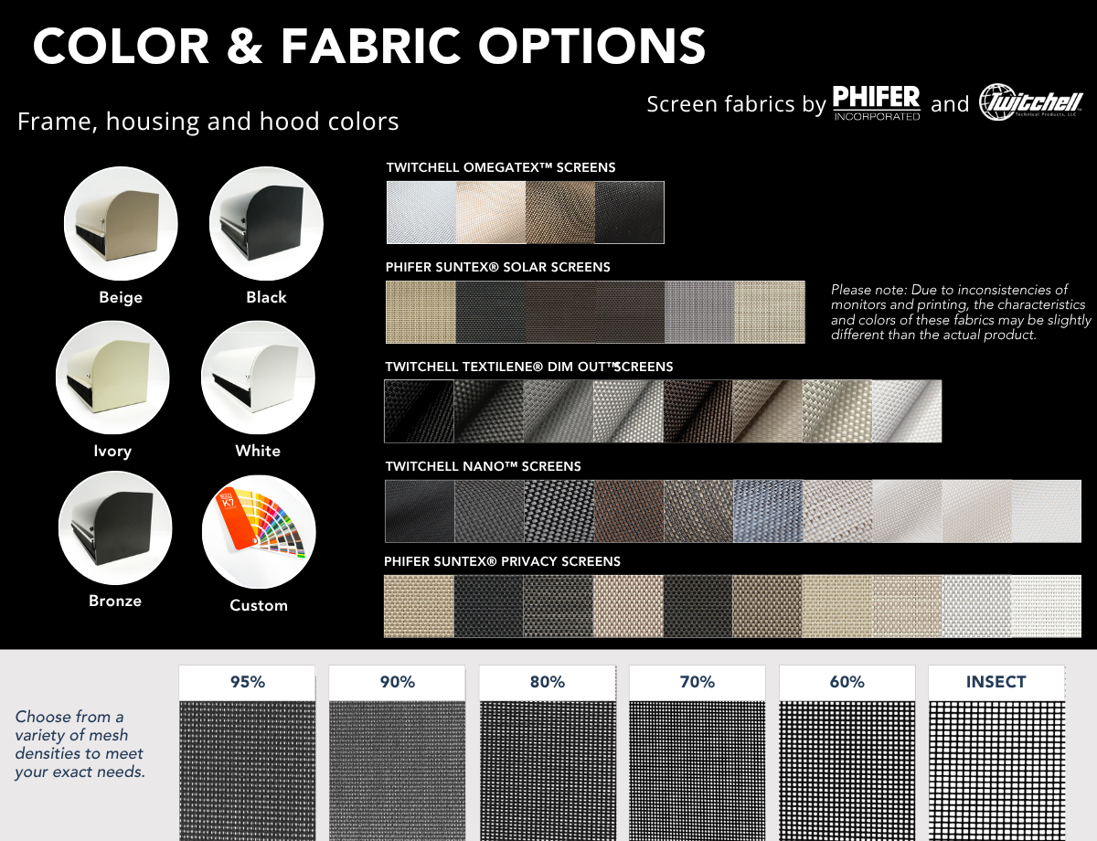 Custom Motorized Screens Color and Fabric Options