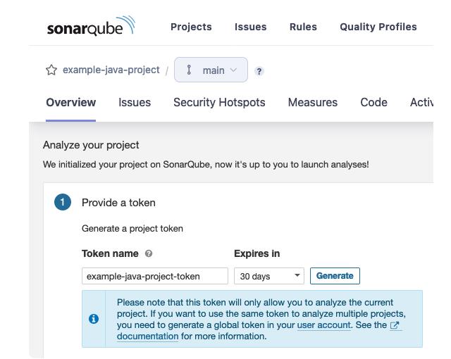 Image of SonarQube token example