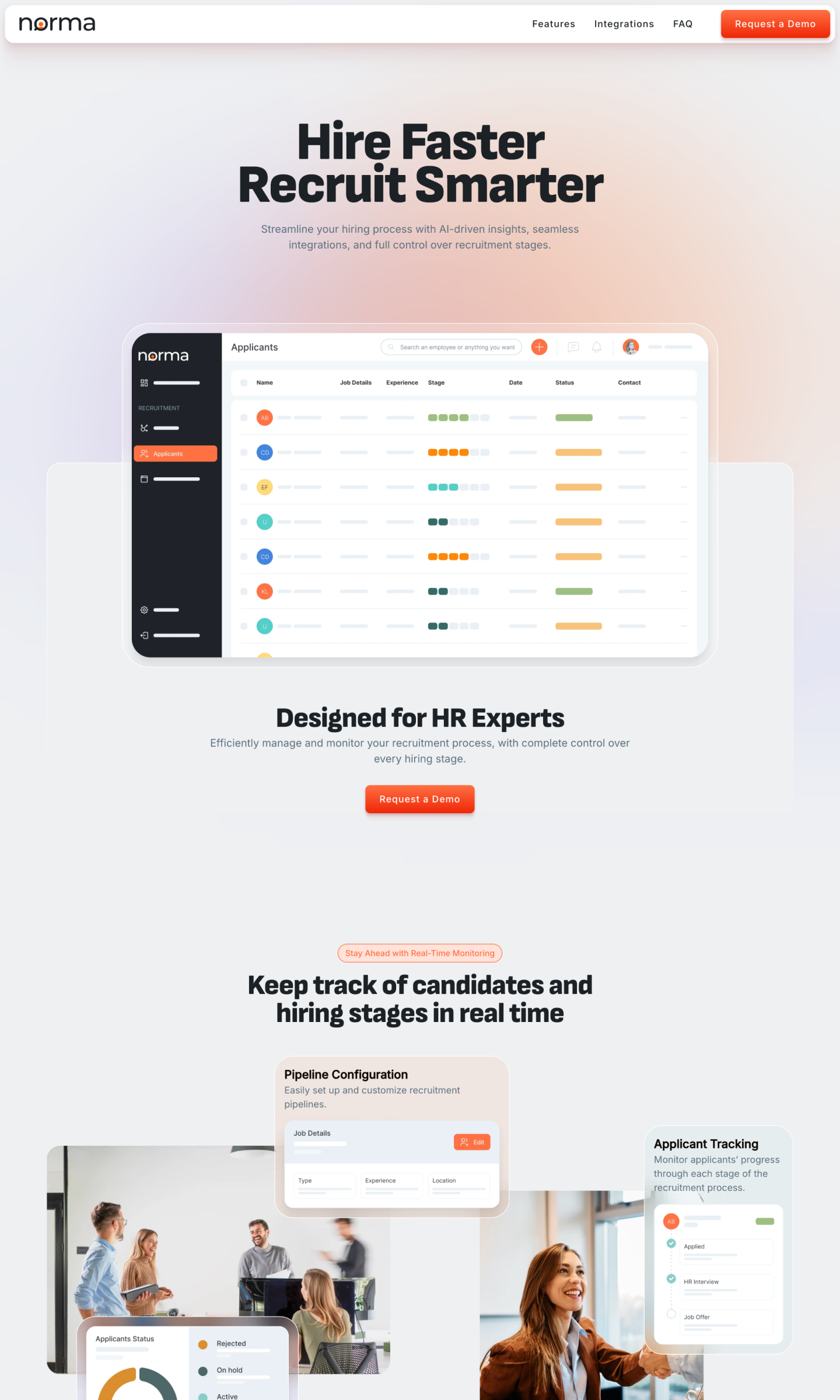 HR recruitment software interface with candidate tracking and pipeline configuration features.