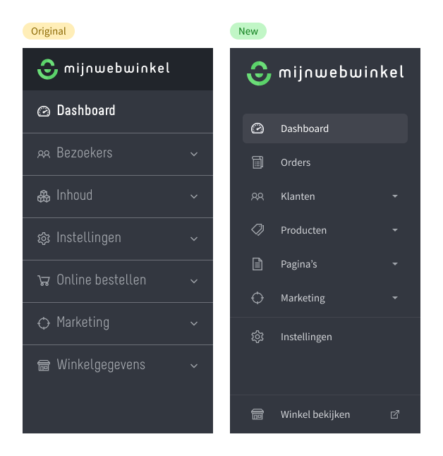 An image comparison of the old menu versus the new menu.