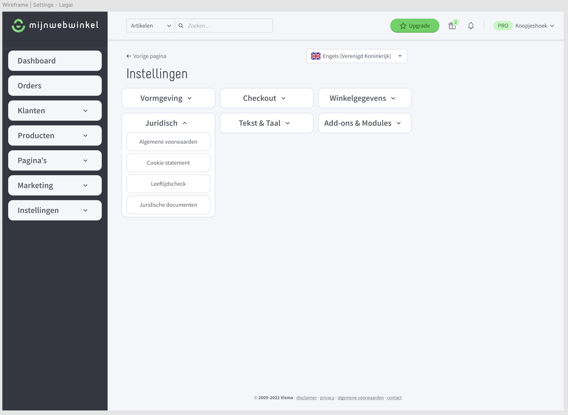 A wireframe for a new menu made by Luuk Horsmans