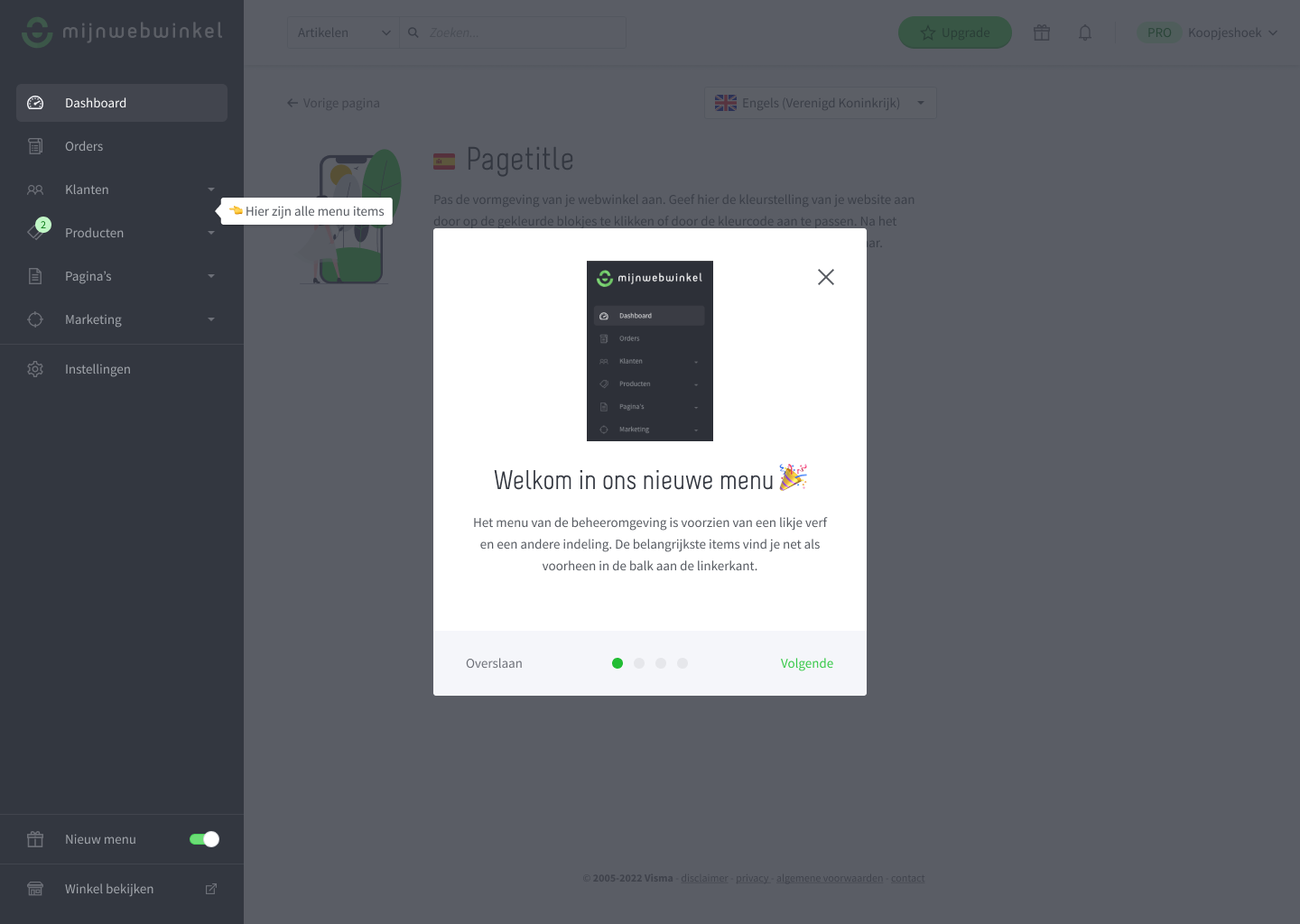 A pop-up shown when a new menu was launched as a beta feature to explain the change. Designed by Luuk Horsmans.