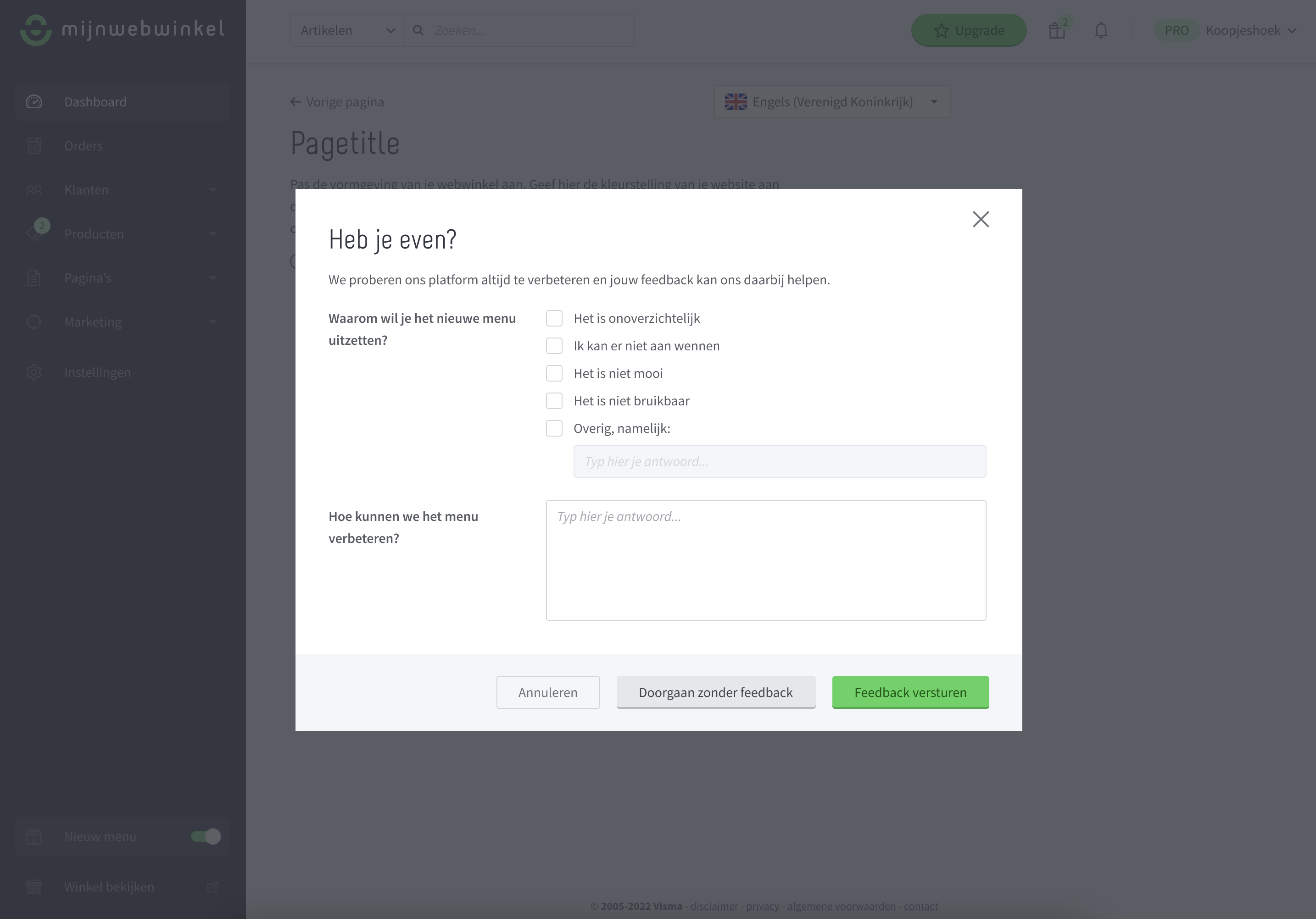 A modal shown when users tried to toggle a new feature off and go back to the previous version. Designed by Luuk Horsmans.