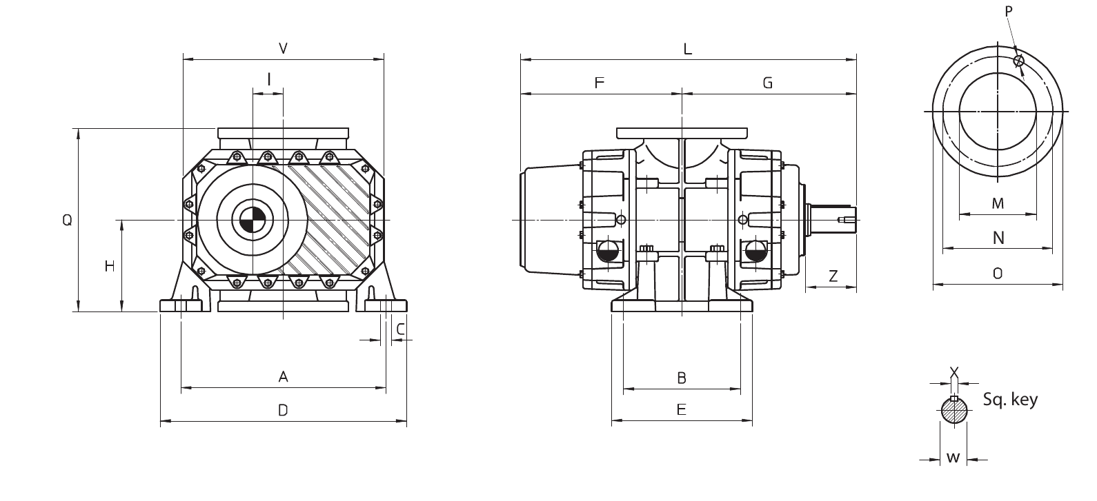 Blower Engineering vertical flow bare shaft blower general arrangement dimensional drawing