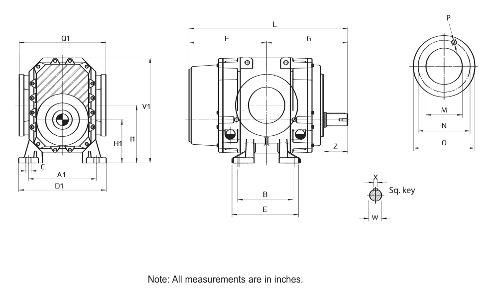 Blower Engineering horizontal flow bare shaft blower general arrangement dimensional drawing