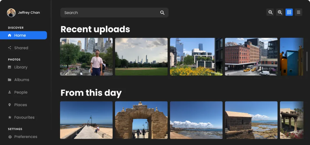 An photo gallery application featuring snapshots and collections of different photographs