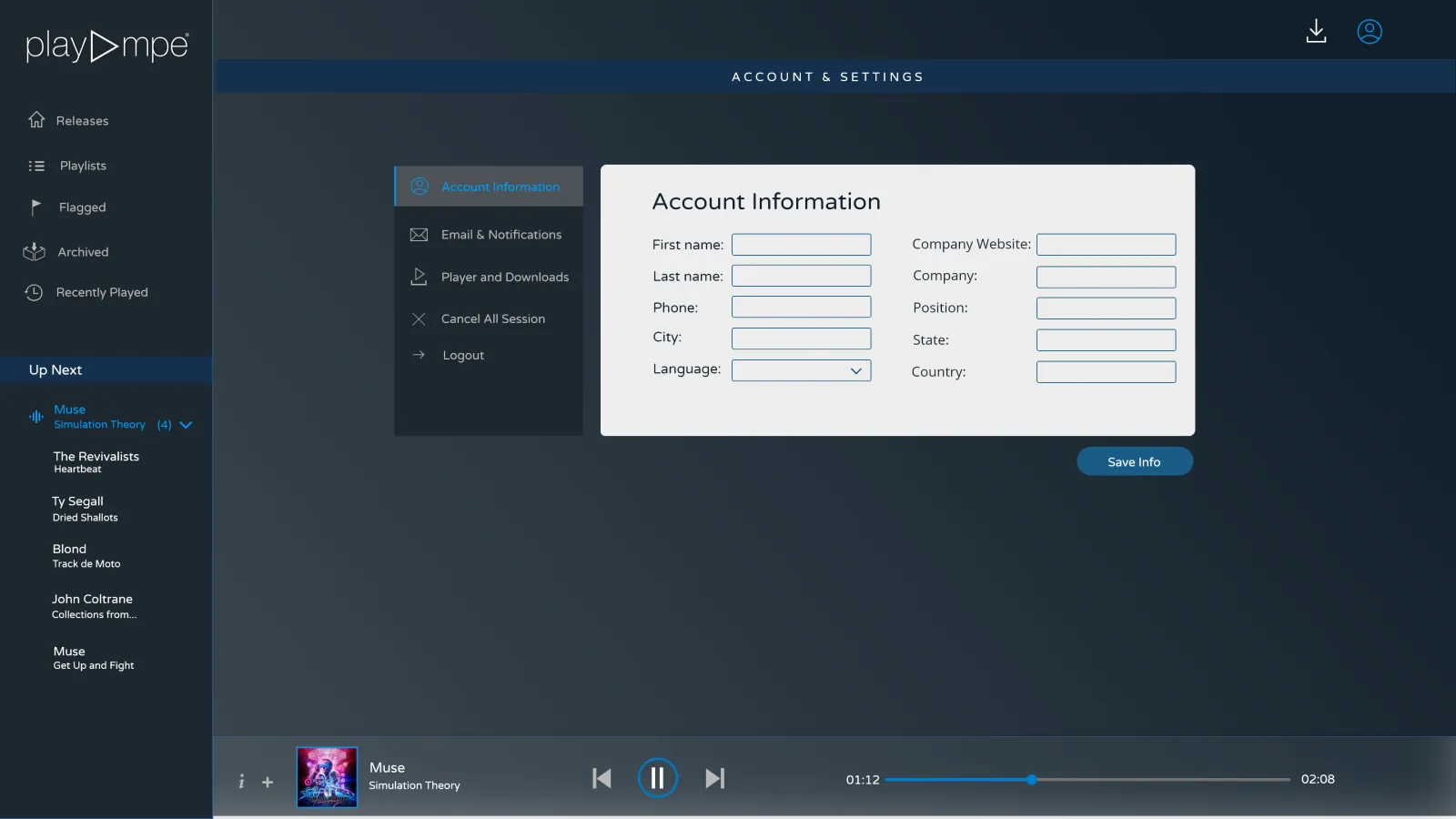 A web interface with a sidebar and a card in the center with text fields