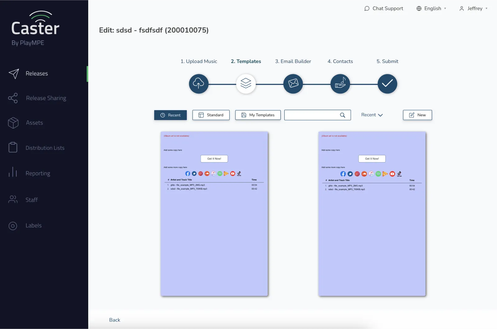 A sidebar with a stepper tool above and two cards with iconography