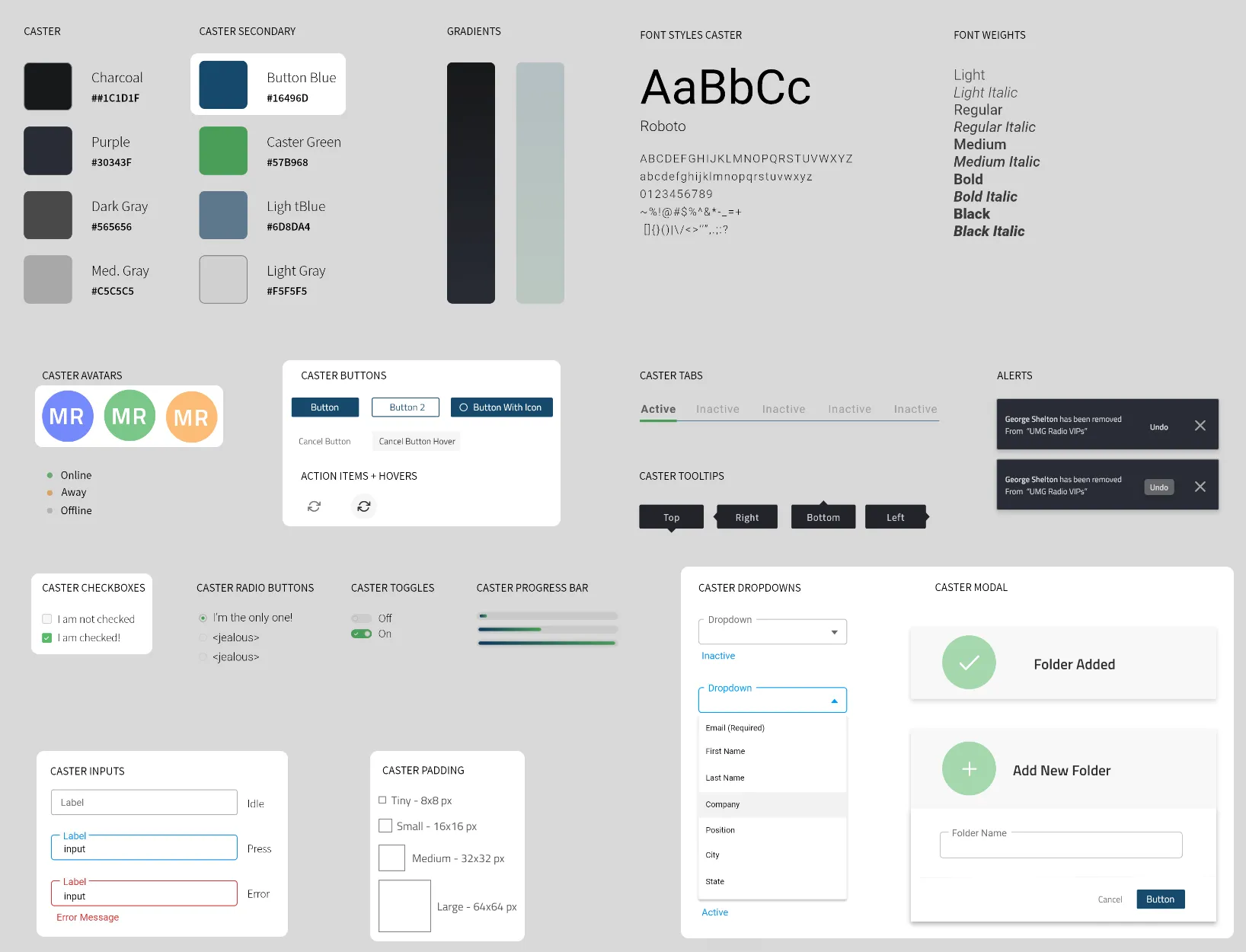 A collection of design elements organized on a page