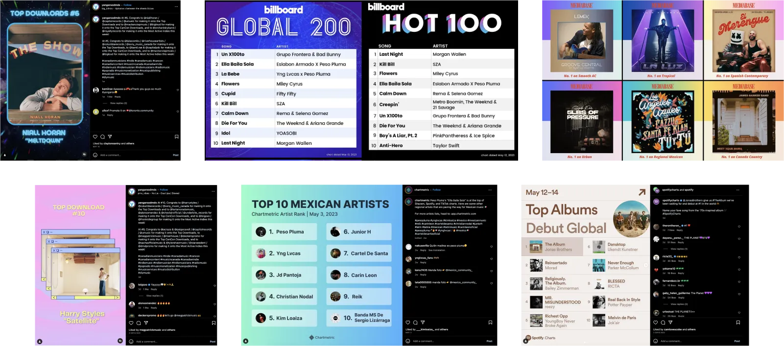 A collection of social media screenshots laid out in an organized manner