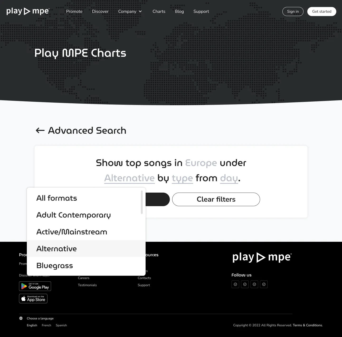 A webpage featuring a search query with dropdown options