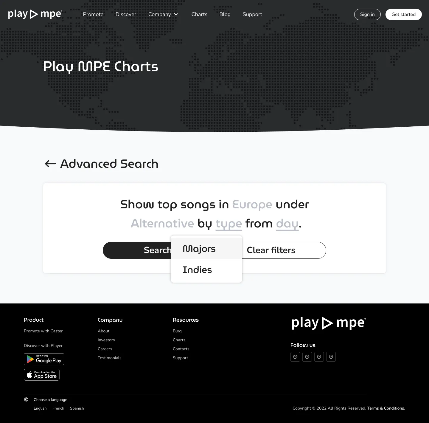 A webpage featuring a search query with dropdown options
