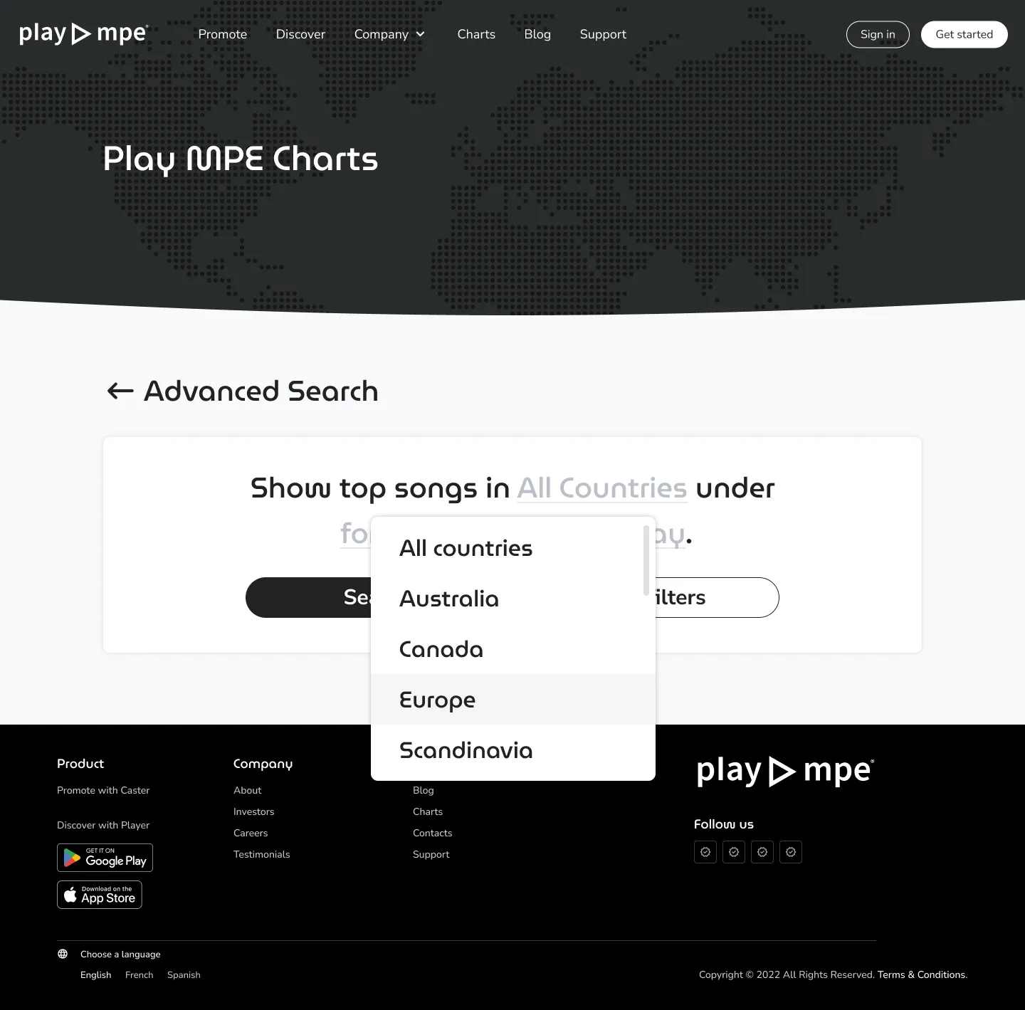 A webpage featuring a search query with dropdown options