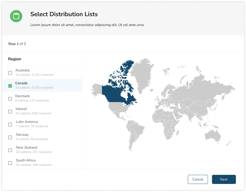 A web interface featuring an interactive map of the world