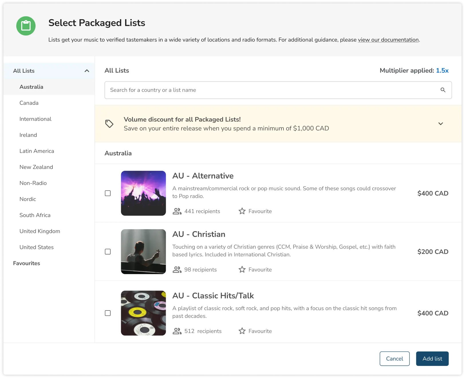 A web interface featuring a sidebar to the left, and a stack of selectable tiles to the right