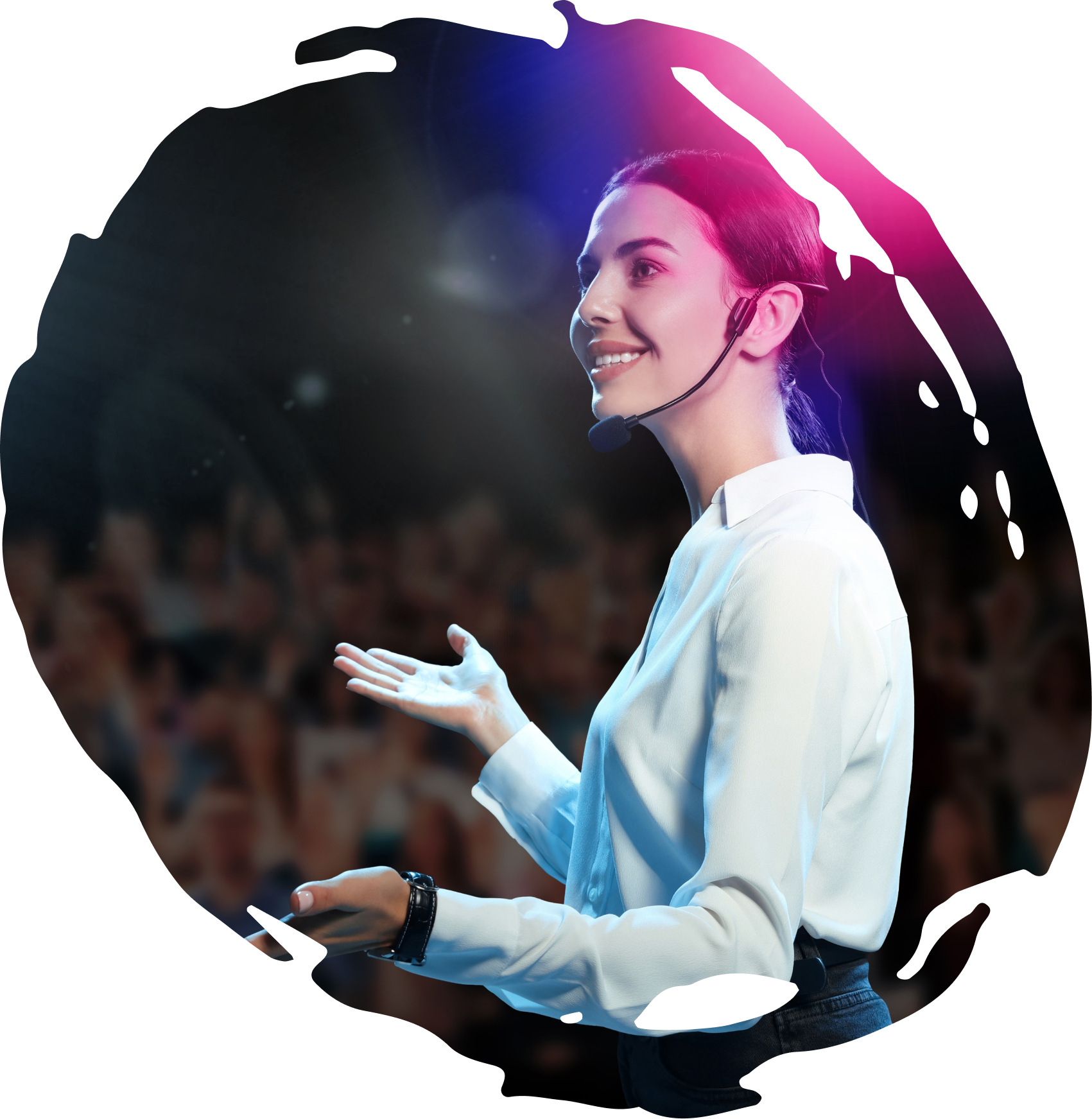 A speaker addressing people at an event