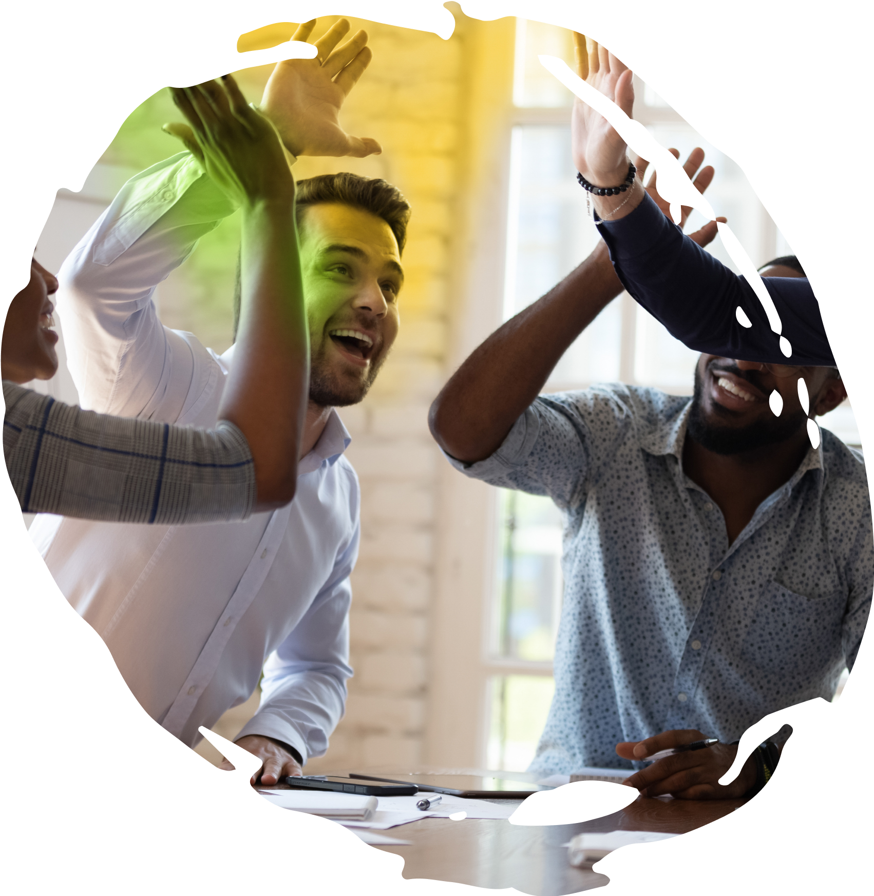 Motivated colleagues high-fiving