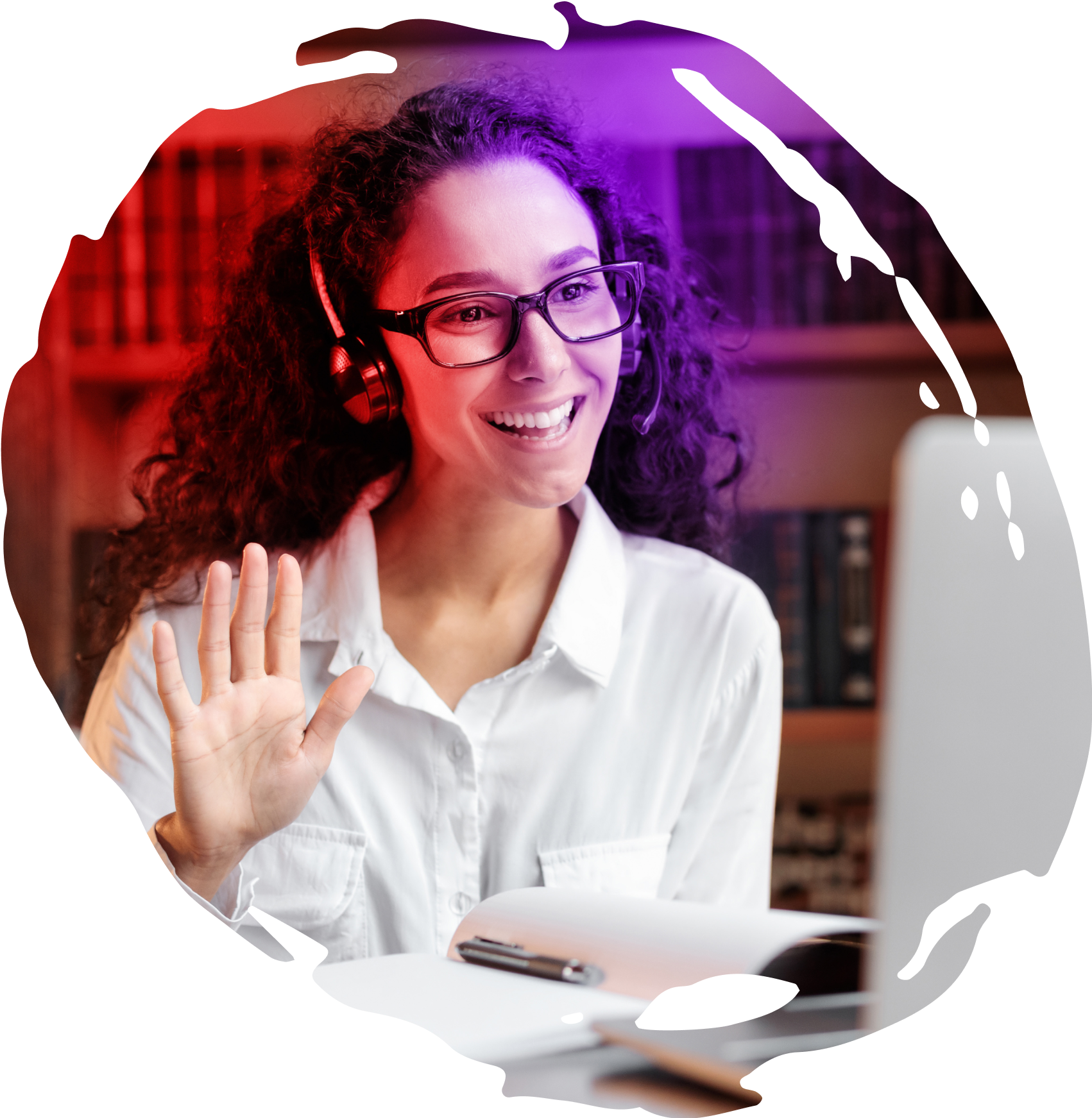 A woman participating in a virtual onboarding program