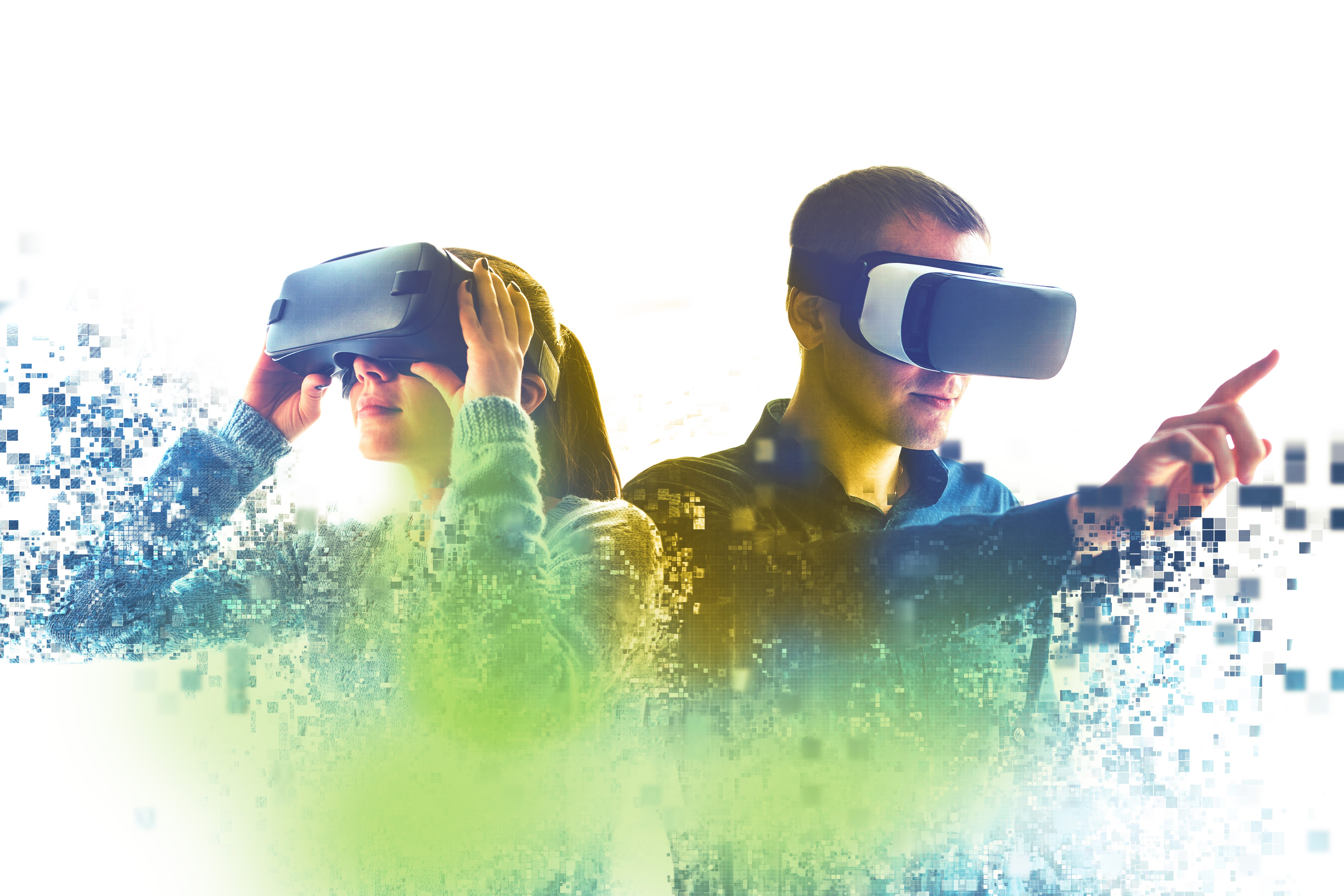 People using spatial computing devices to work