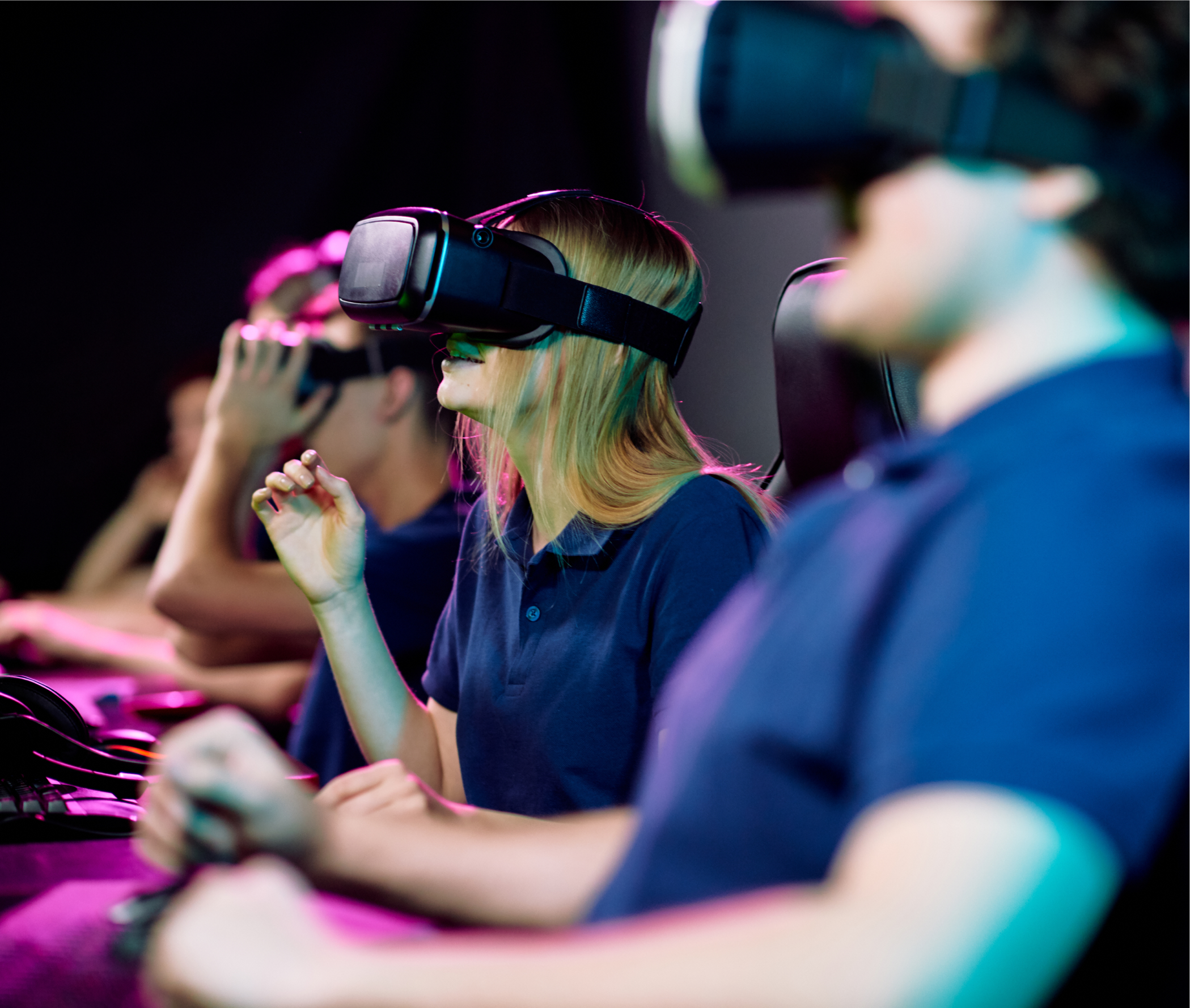 People wearing VR headsets