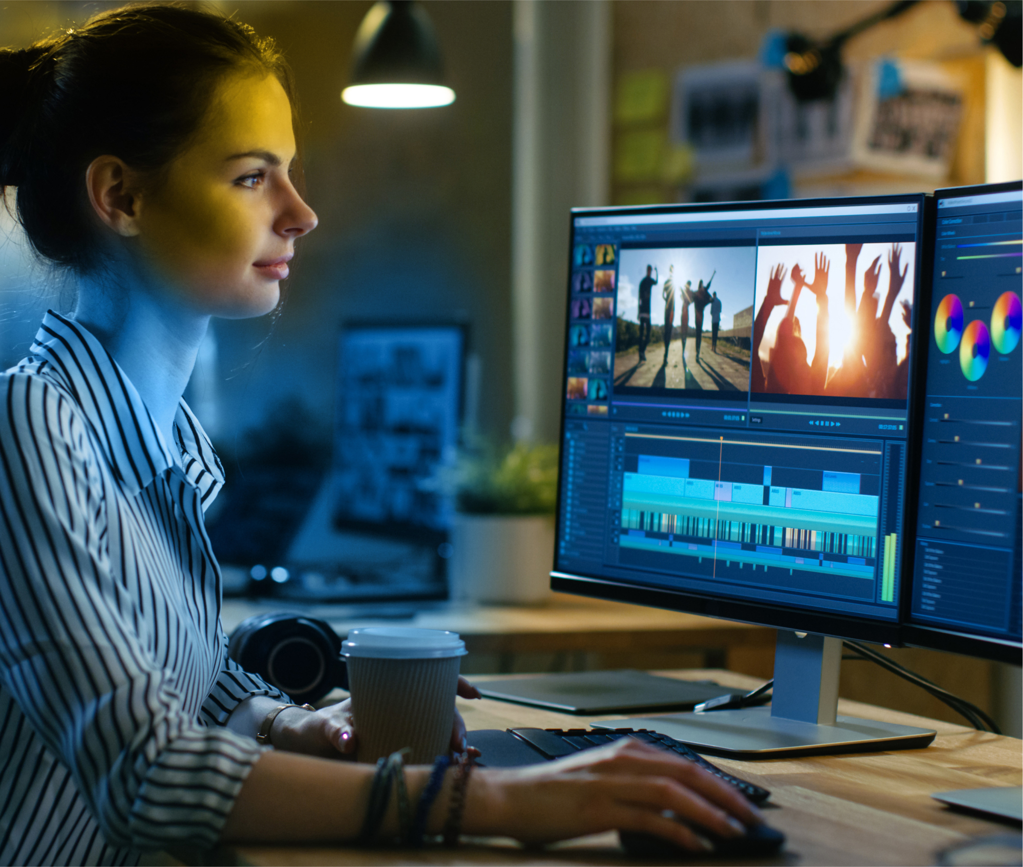 A woman editing a film