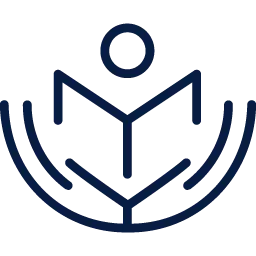 Ikona otwartej książki z symbolem plusa nad nią i liniami sugerującymi ochronę lub wsparcie.