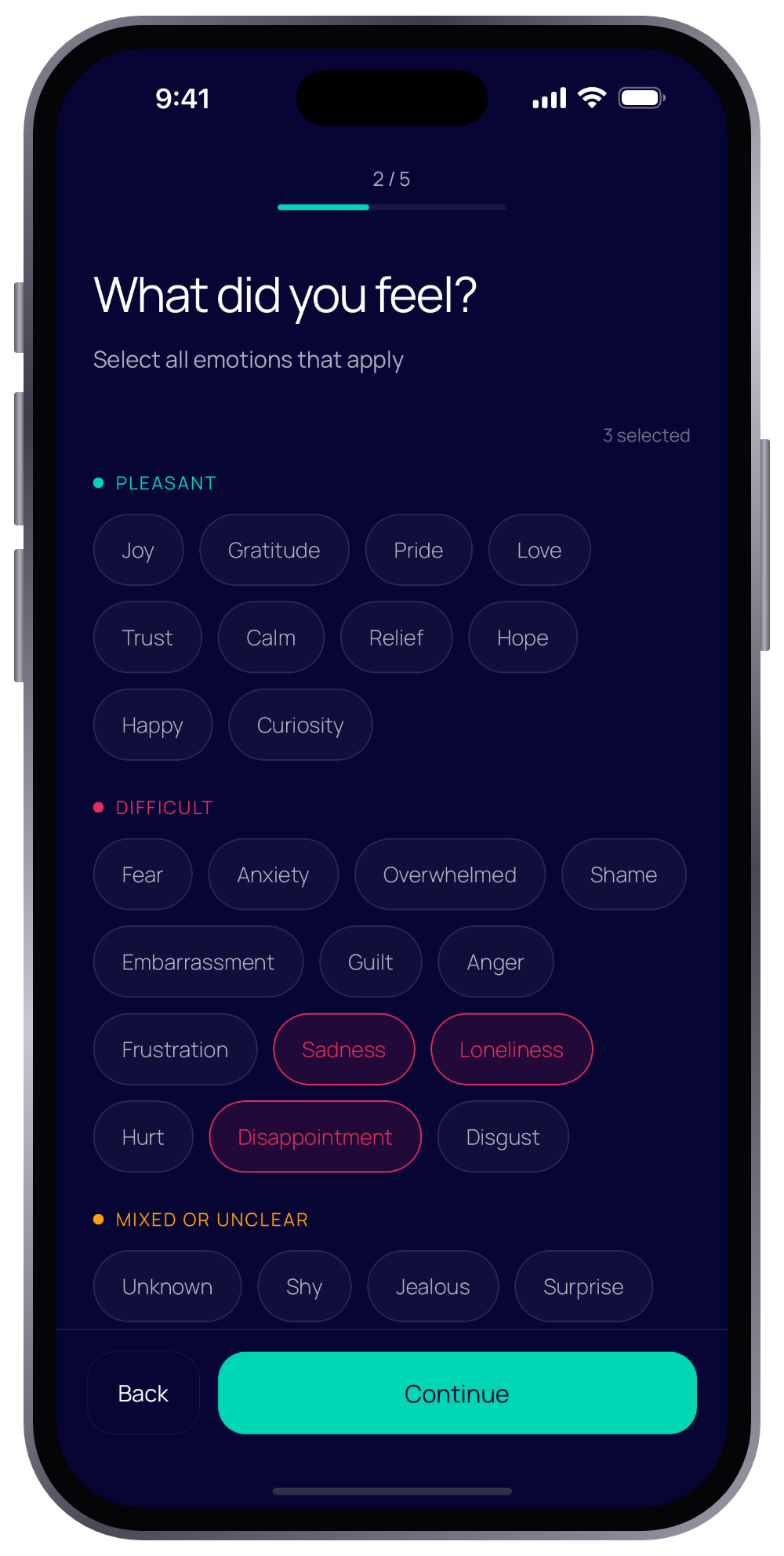 Naming emotions when logging a moment in Within
