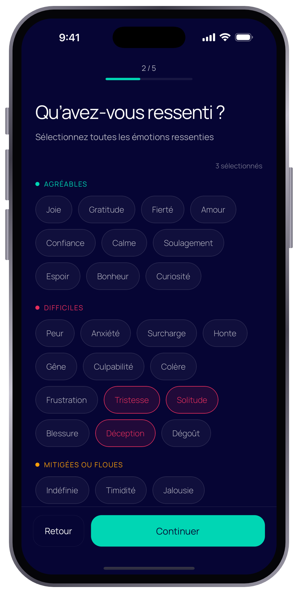 Naming emotions when logging a moment in Within