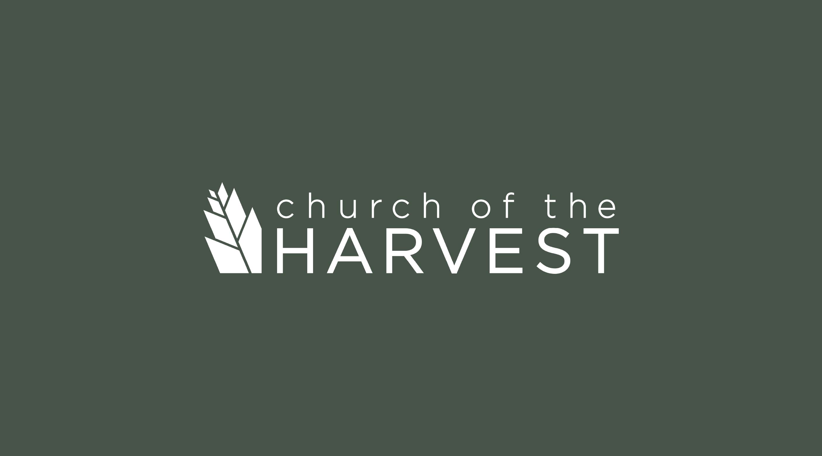 Green background with the Church of the Harvest logo and text.