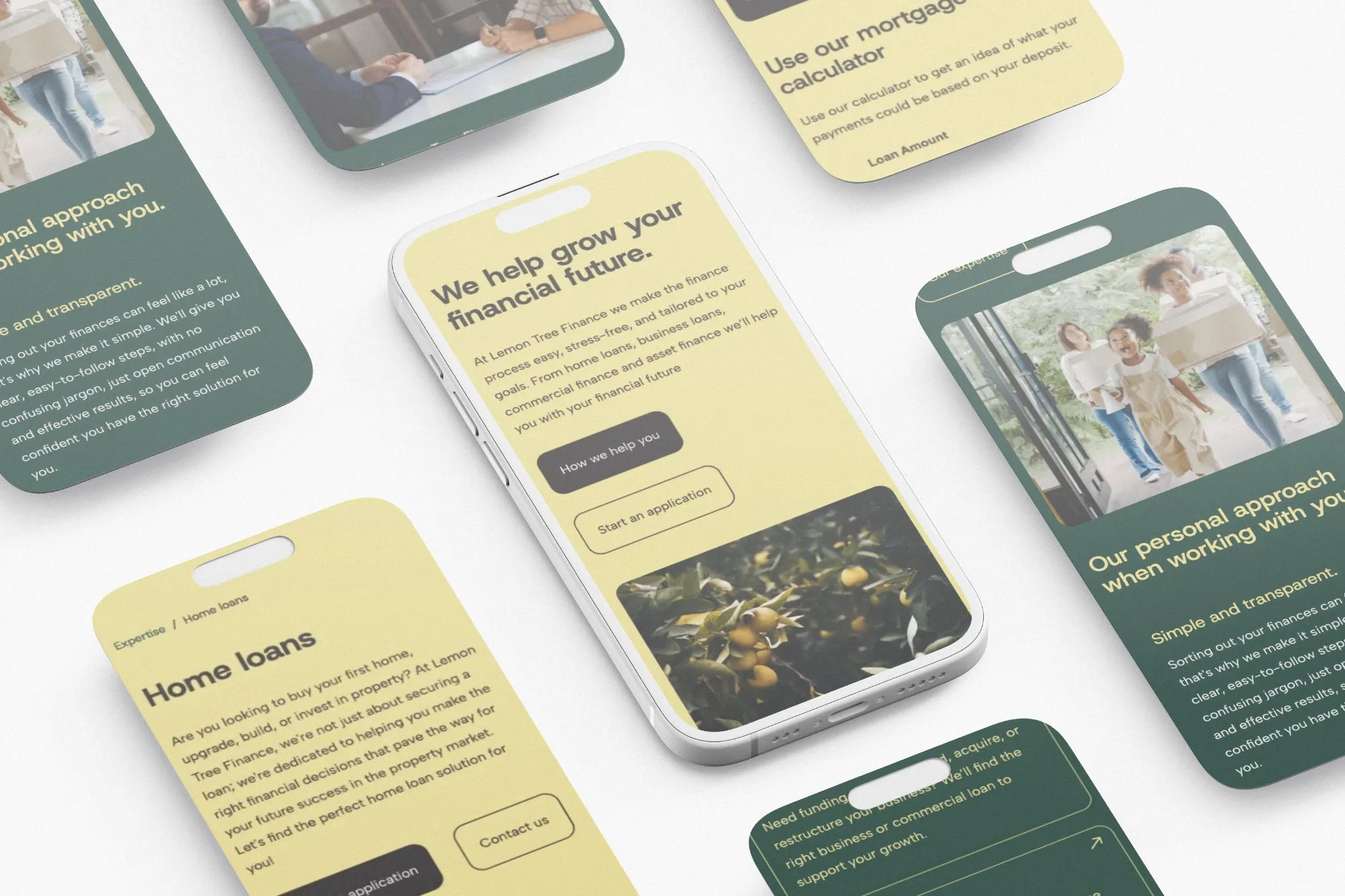 Mobile screens taken from a website laid out as if in a mobile phone screen