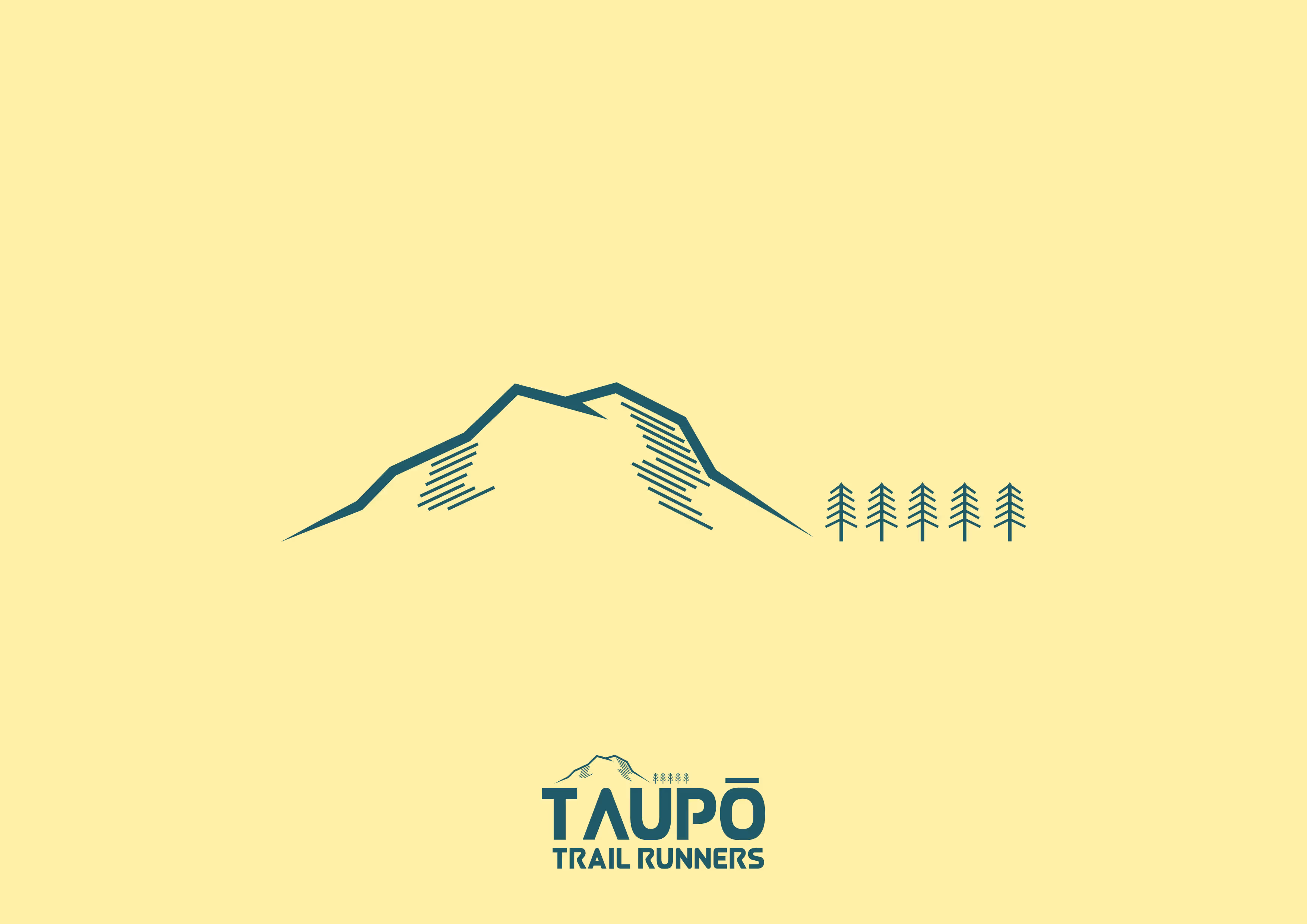 The mountain and tree icons from the logo sit on a yellow background