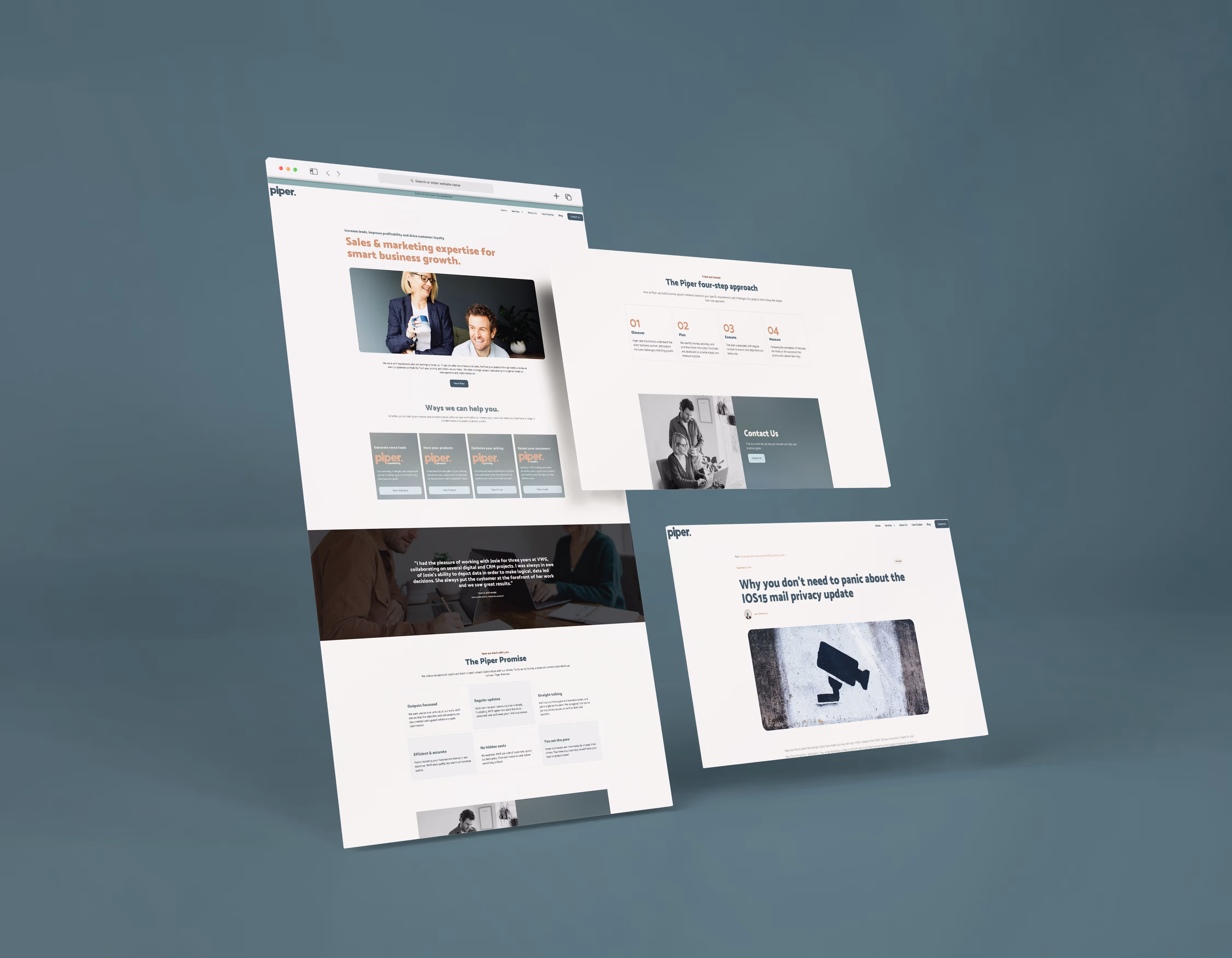 Mocked up pages from the new Piper website