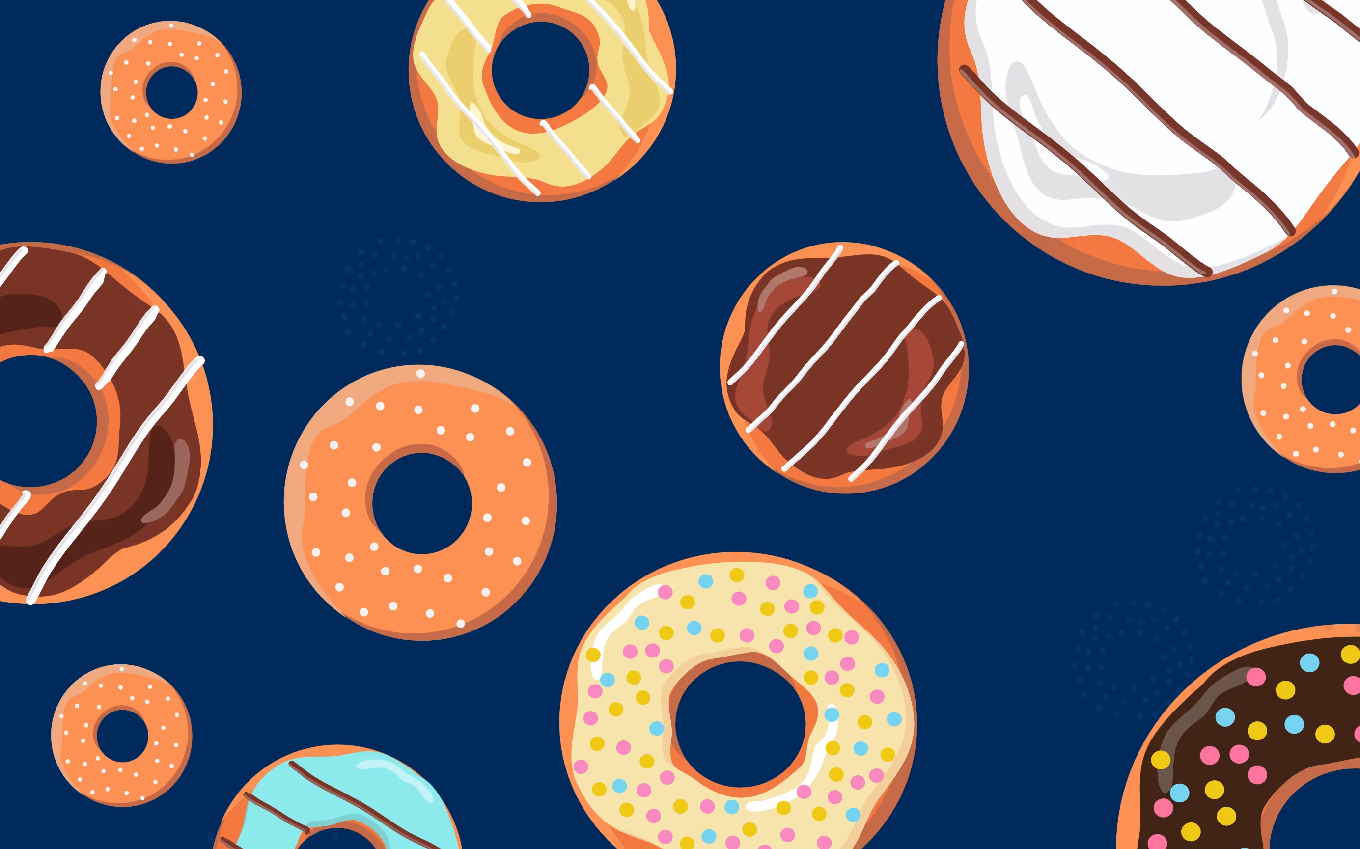 A selection of illustrated donuts on a dark blue background