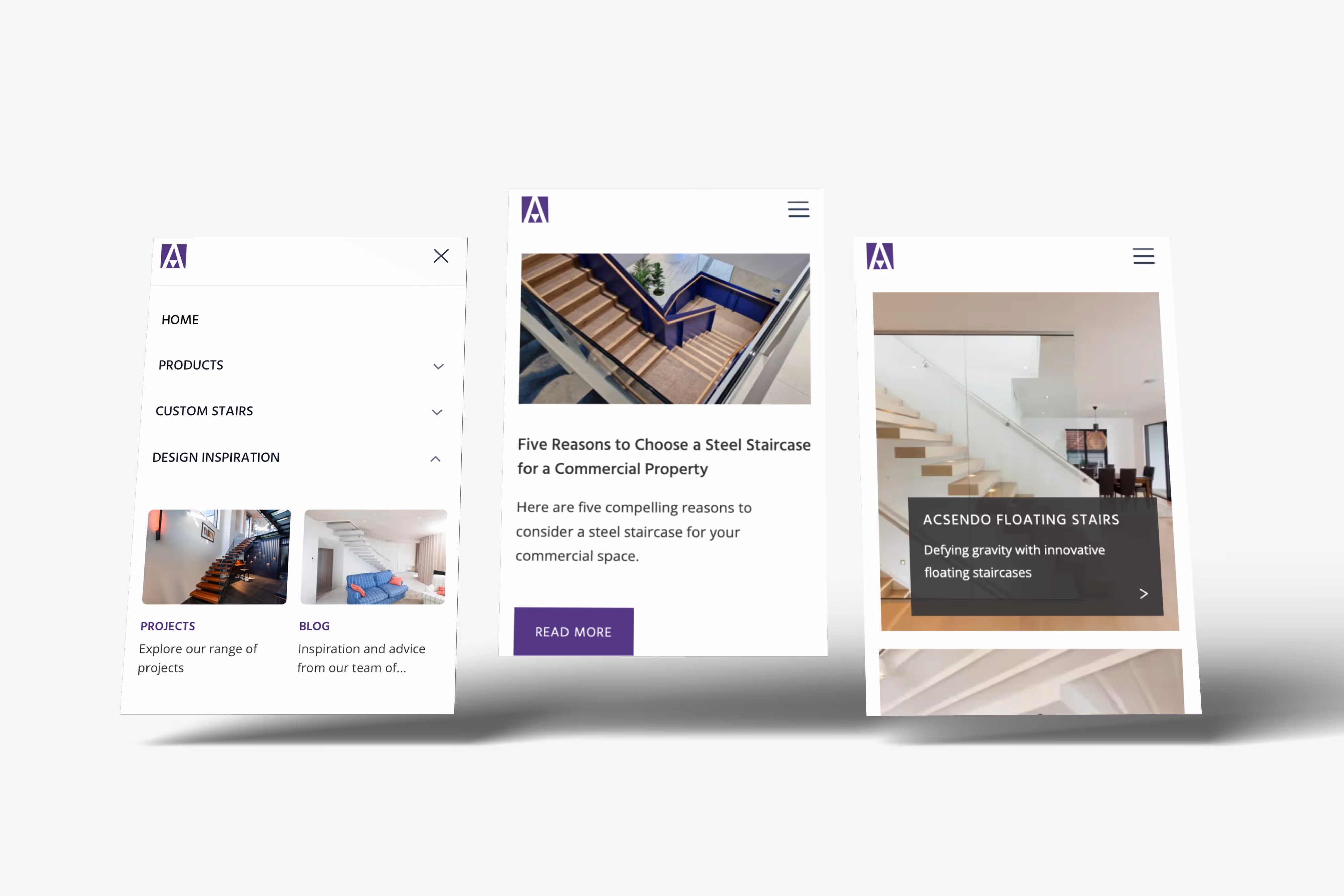 Mobile mock ups featured on the Ackworth House website