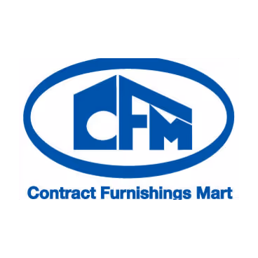 Logo with blue letters CFM inside a blue oval and text Contract Furnishings Mart below.