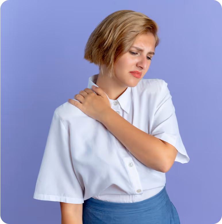 a person holding her shoulder