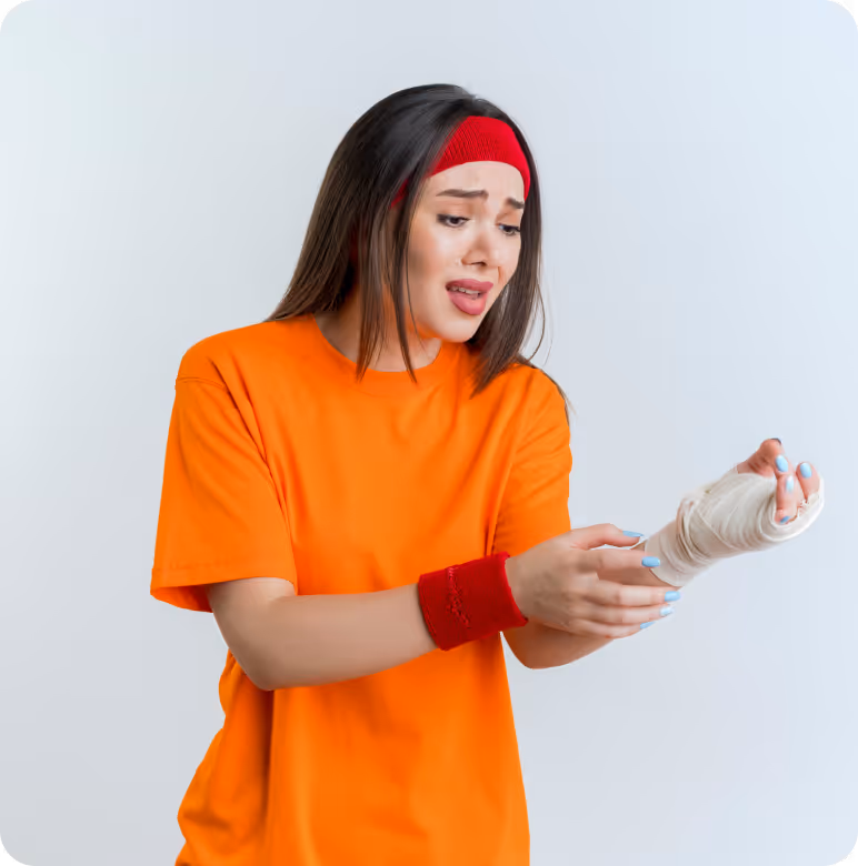 a person holding a bandaged hand