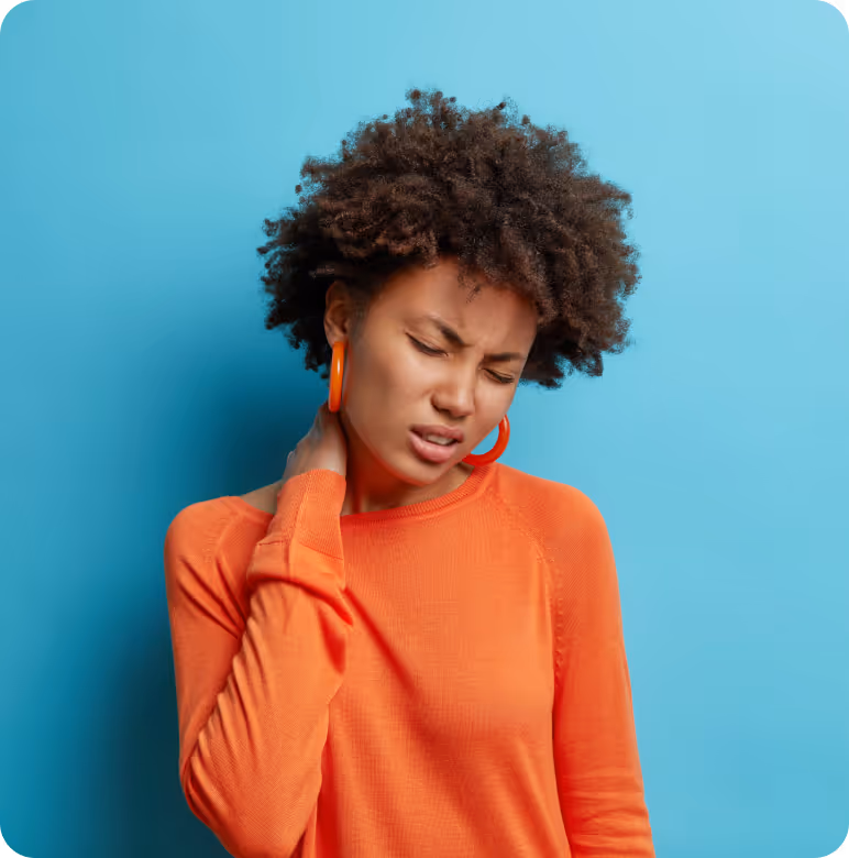a person with her hand on her neck