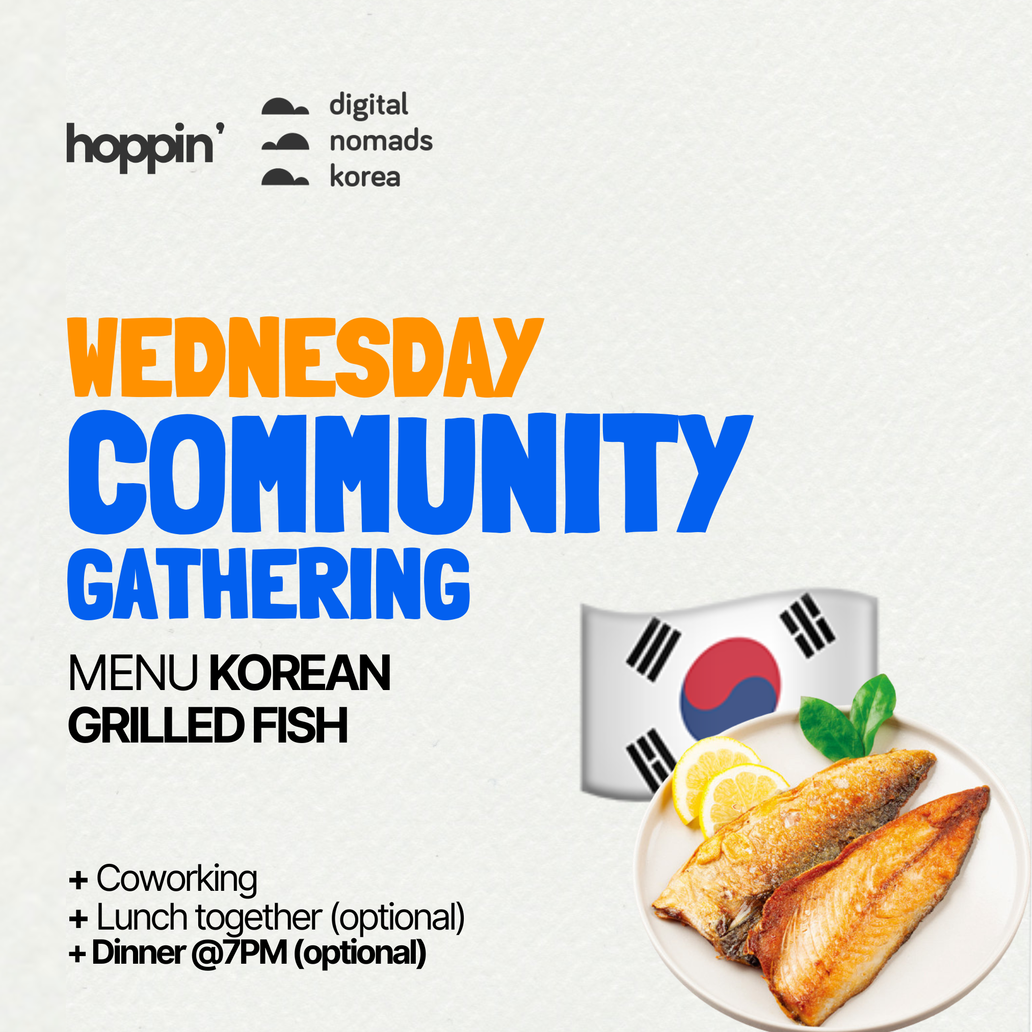 Community Dinner (Grilled Fish) & Coworking @ Hoppin House | 디지털노마드 코워킹 & 디너 💻 event cover