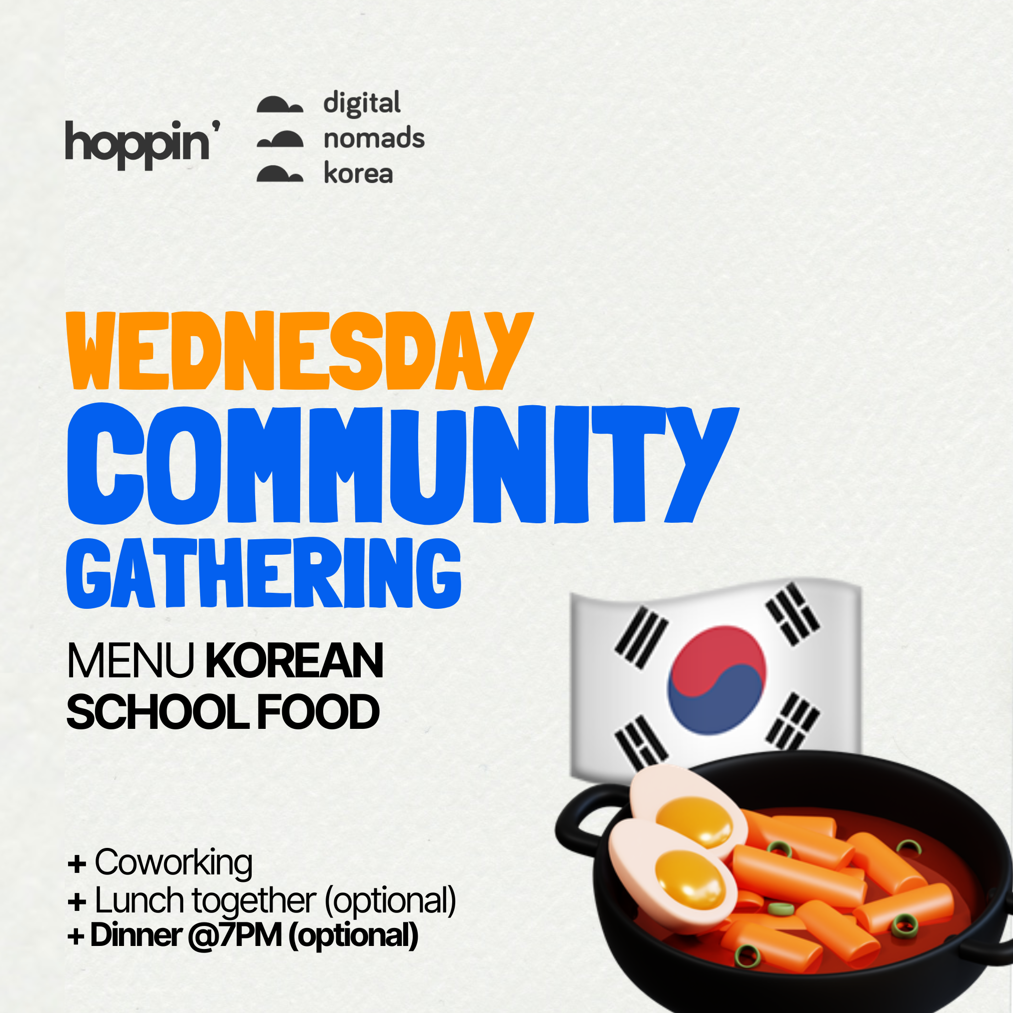 Community Dinner (K-SCHOOL FOOD) & Coworking @ Hoppin House | 디지털노마드 코워킹 & 디너 💻 event cover