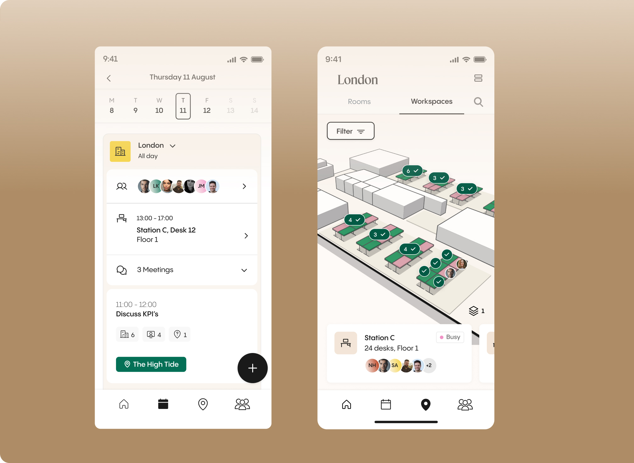 Interactive office floor plan displaying teammate locations for collaborative work