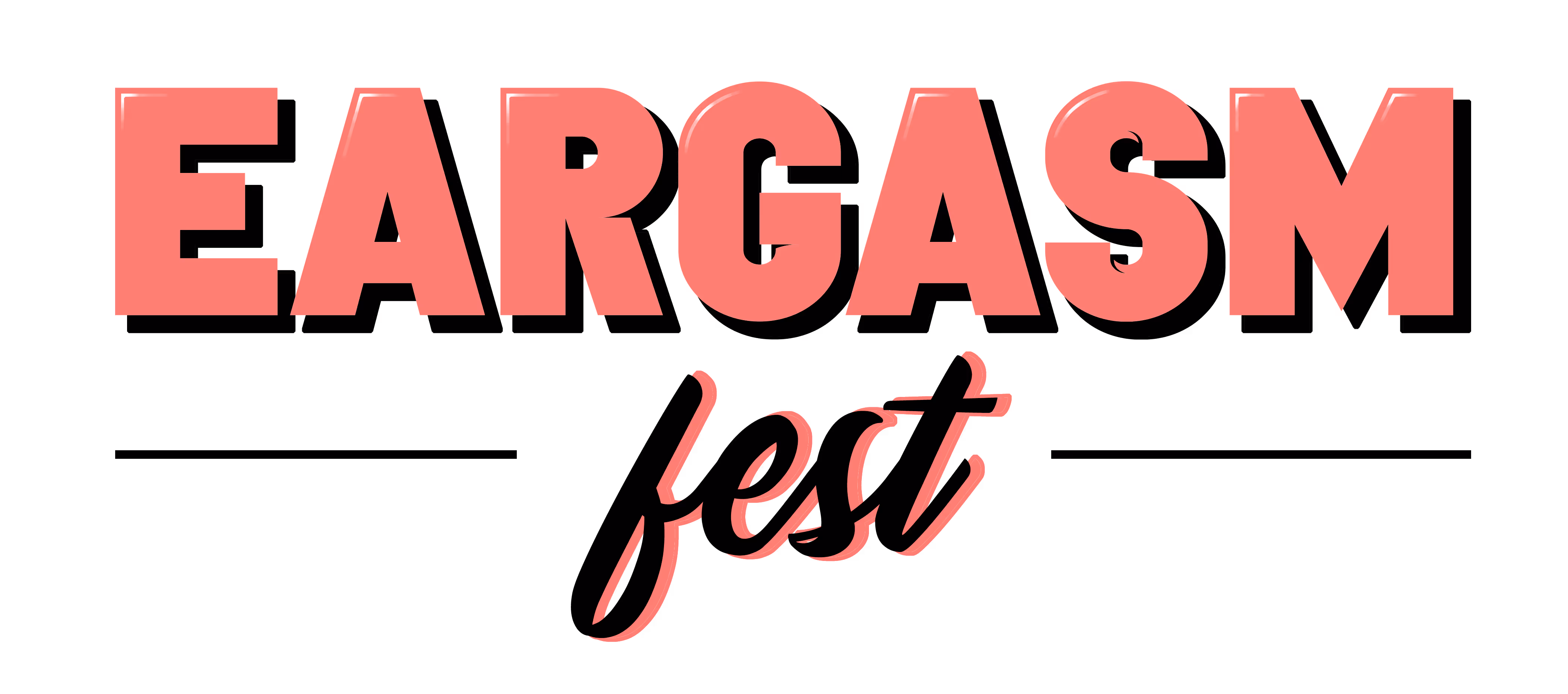 Text reading 'EARGASM fest' in bold and script styles respectively, in coral color on a transparent background.