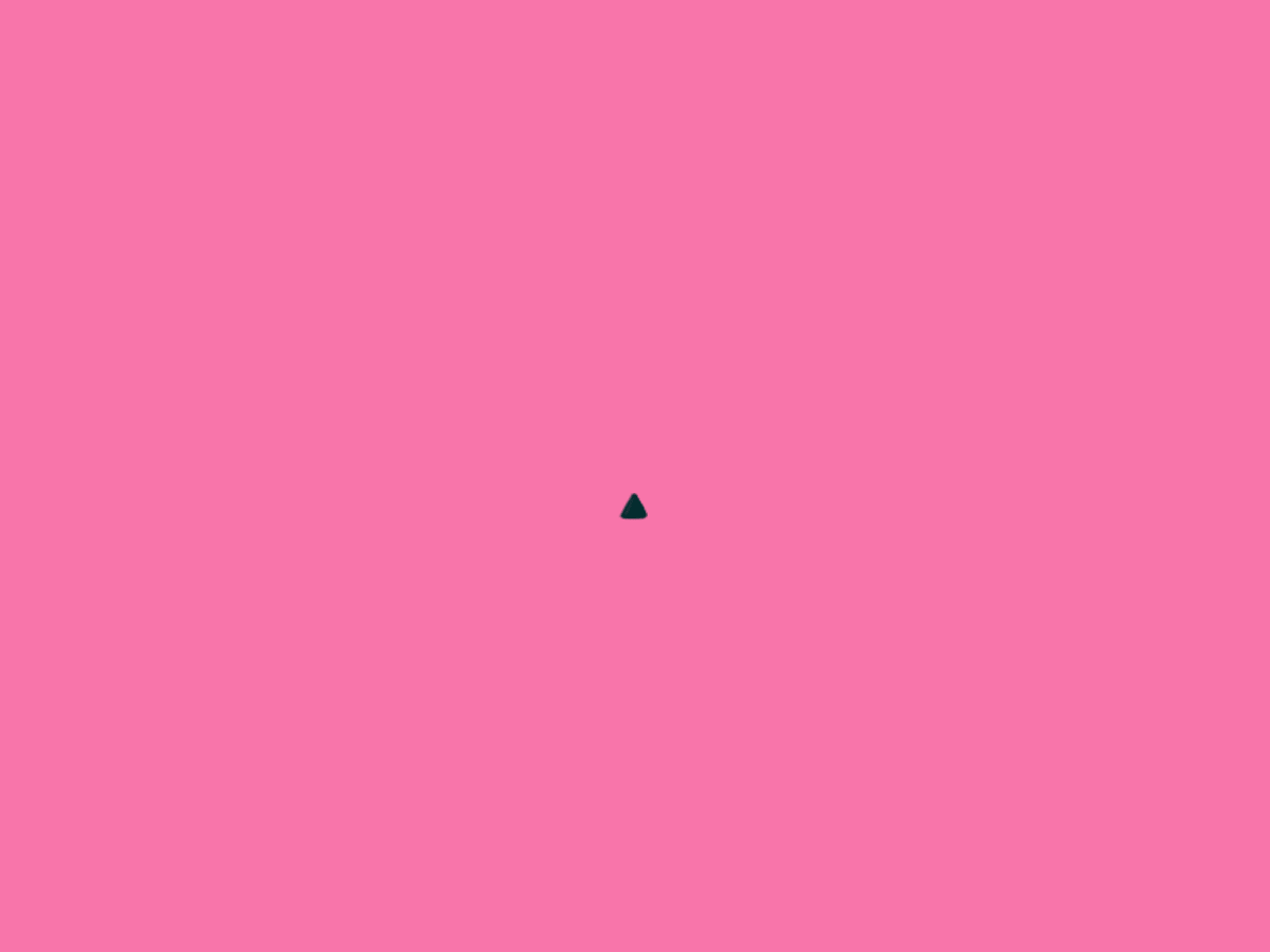 Animation of a black triangular door opening and closing against a pink background.