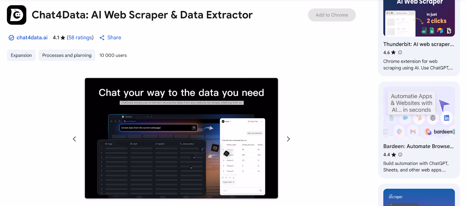 Chat4Data scraper home page