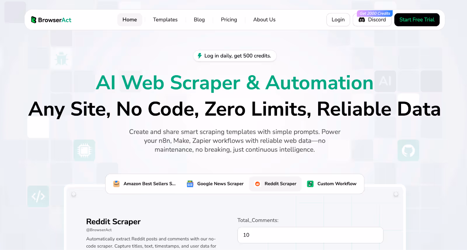 BrowserAct Reddit Scraper home page